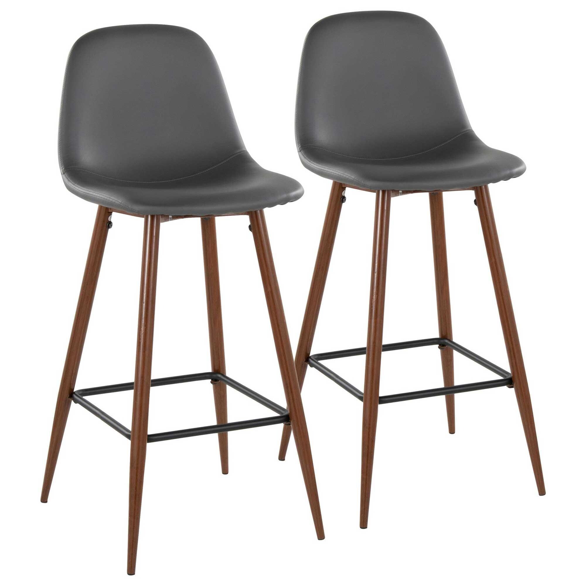 Lumisource Pebble 30" Bar Stool with Grey Cushion in Walnut and Black