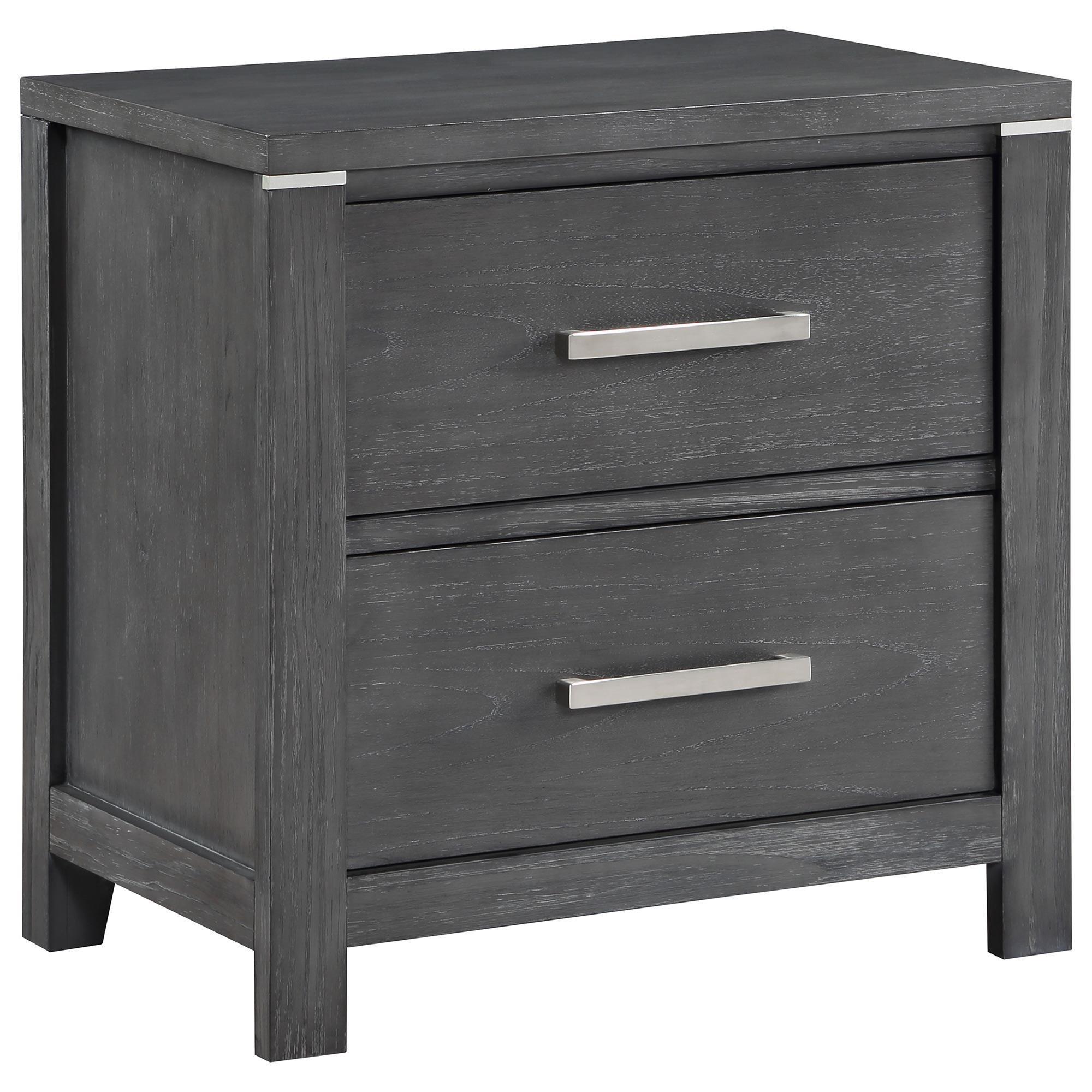 New Heritage Odessa 2-Drawer Nightstand in Charcoal and Silver