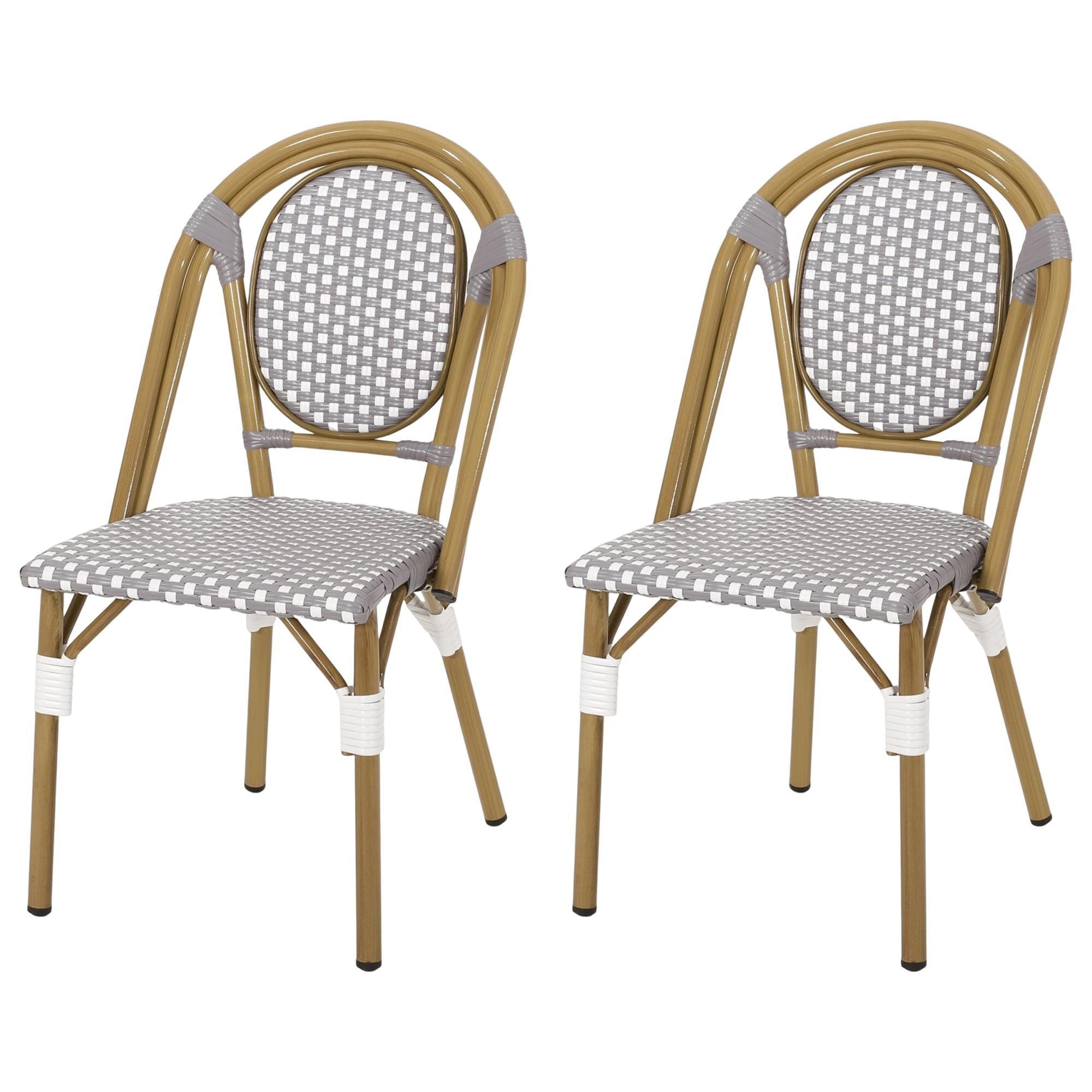 Noble House Remi Patio Bistro Chair in Gray, White and Natural (Set of