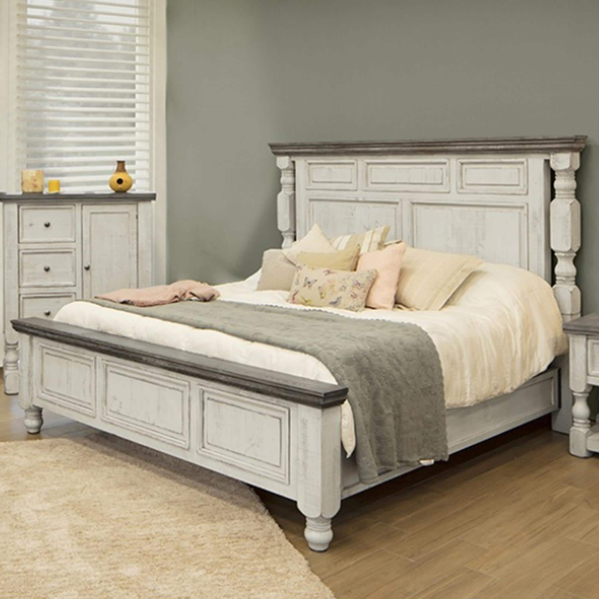 Fallridge Stone King Bed in Eggshell Antiqued | Nebraska Furniture Mart