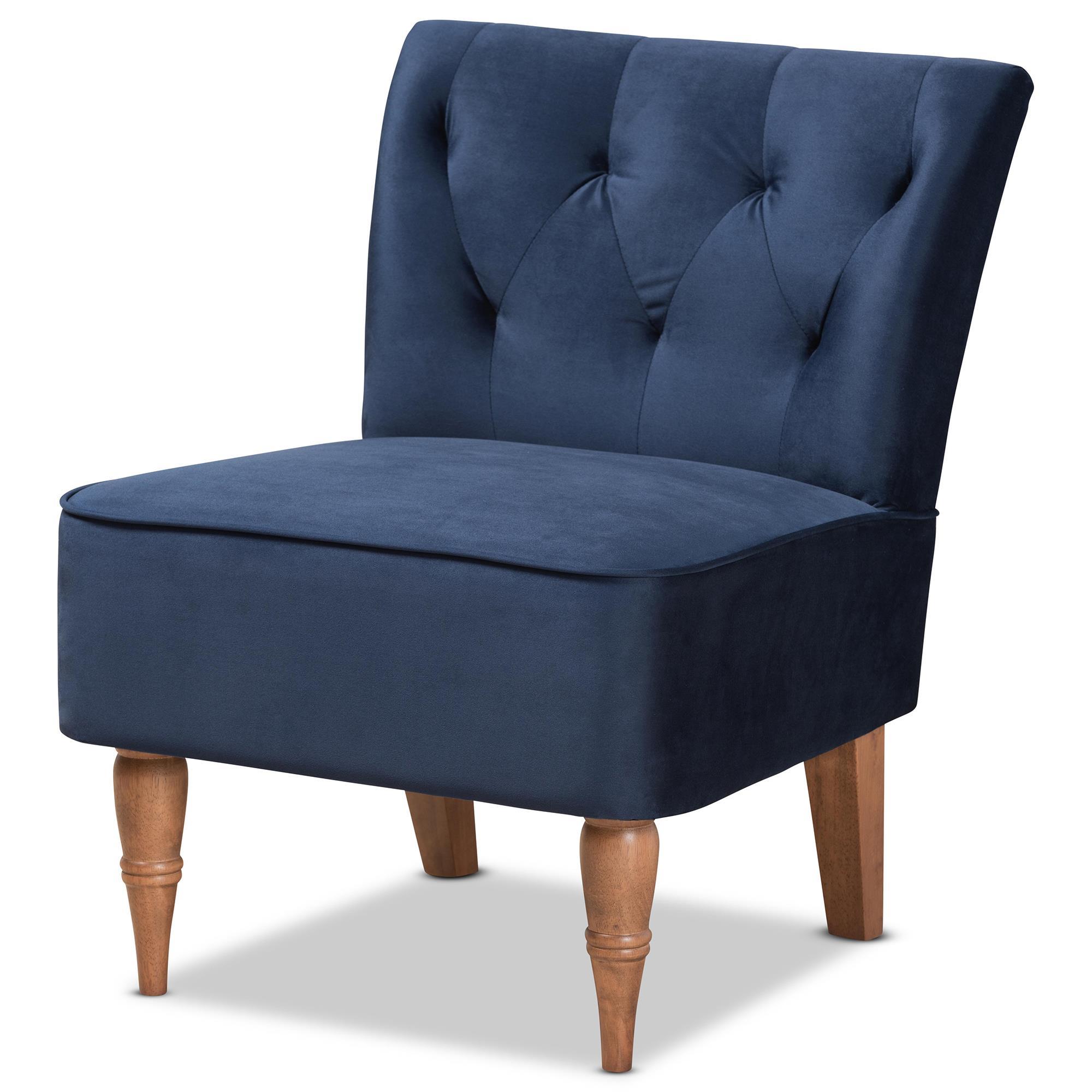 Baxton Studio Harmon Accent Chair in Navy Blue and Brown NFM
