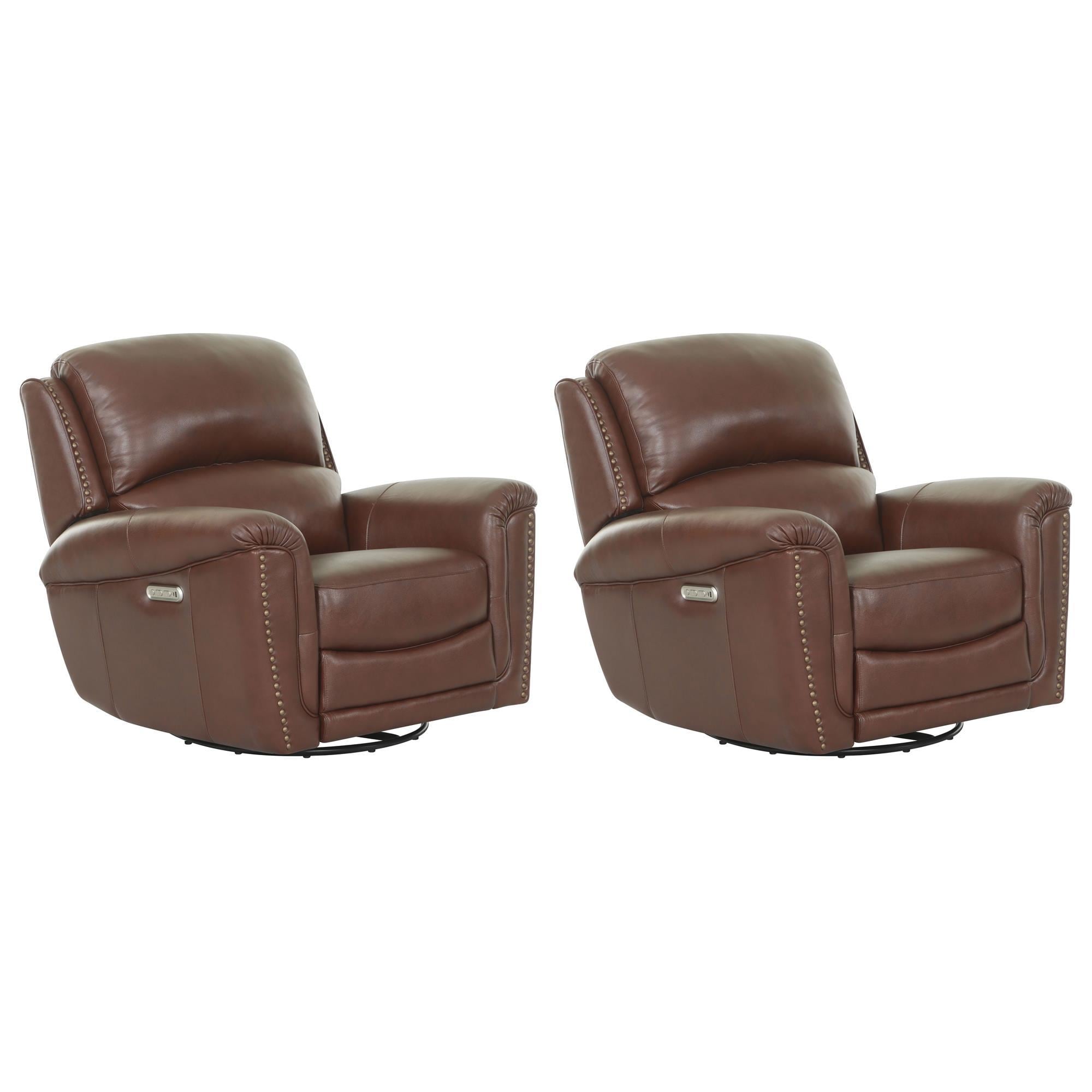 Chateau d'Ax Leather Recliner in Red Brown (Set of 2)