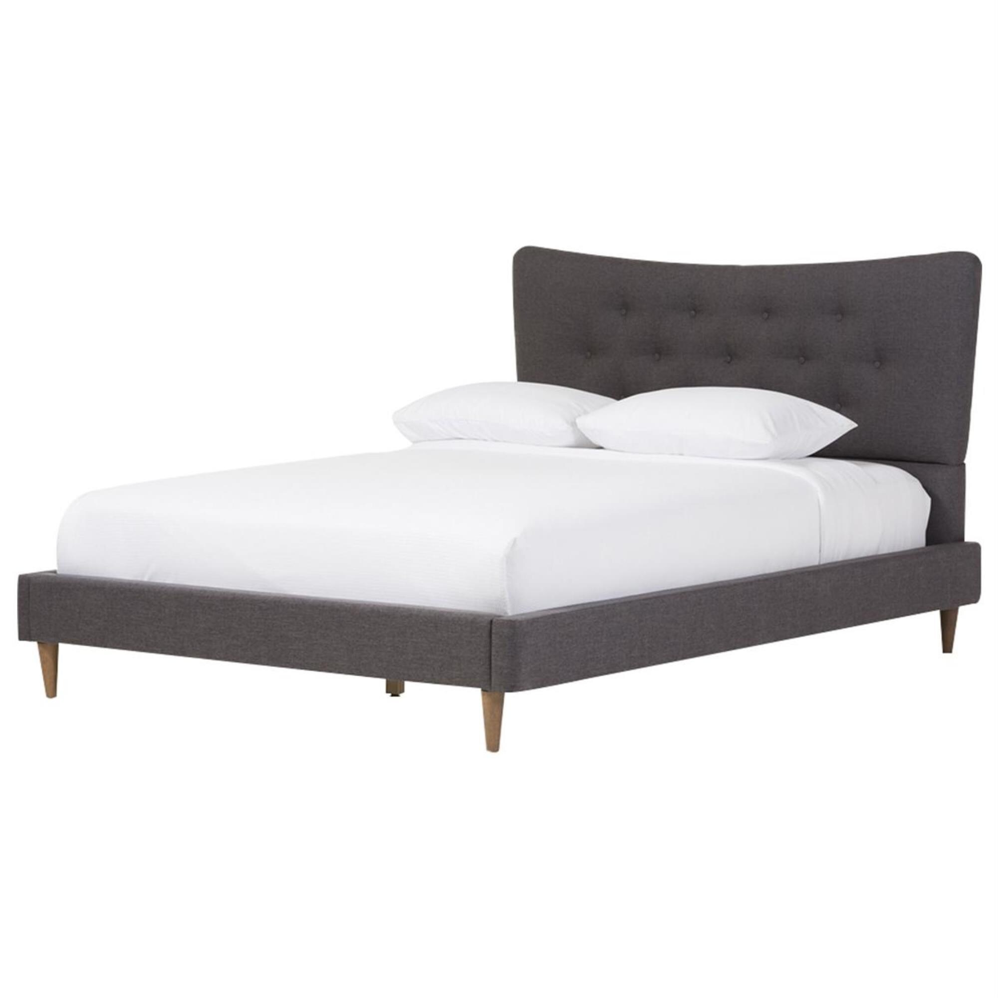 Baxton Studio Hannah Queen Platform Bed with Walnut Frame in Dark Grey
