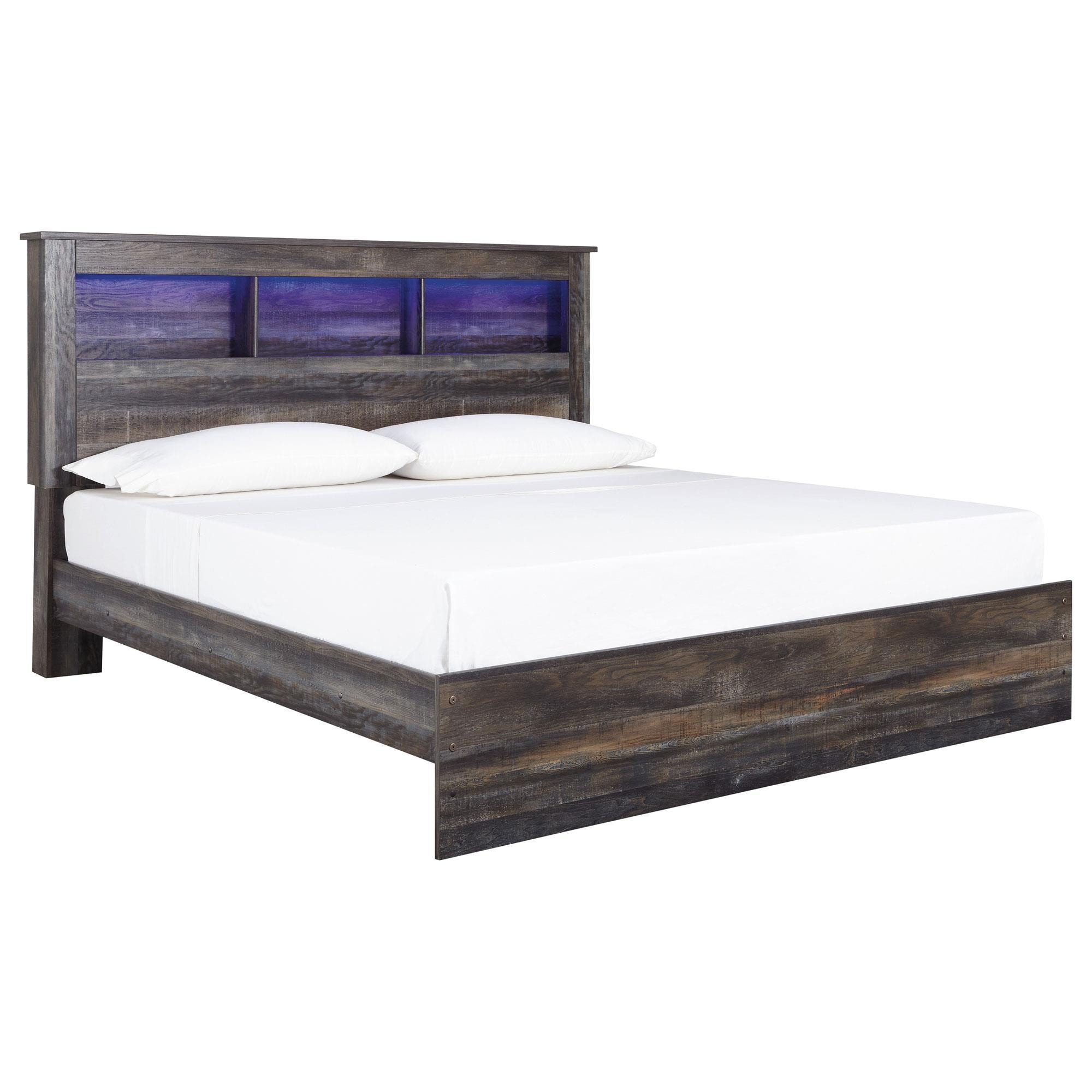 Ashley Drystan King Bookcase Bed in Rustic Brown with Lighting