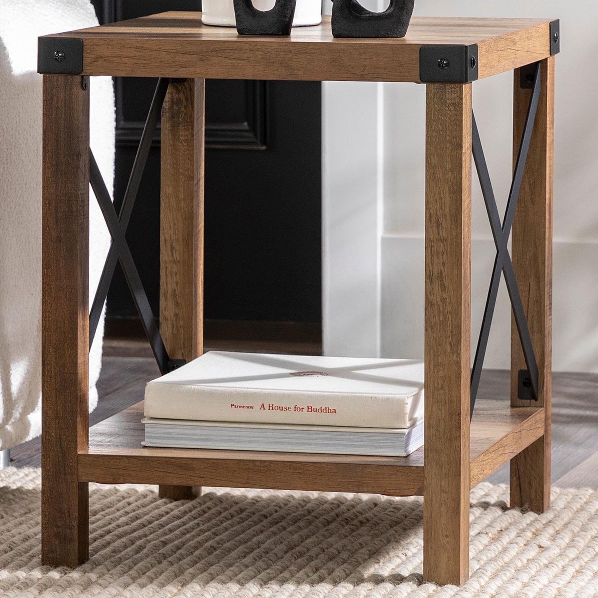Walker Edison Metal X Side Table in Rustic Oak and Black | Shop NFM