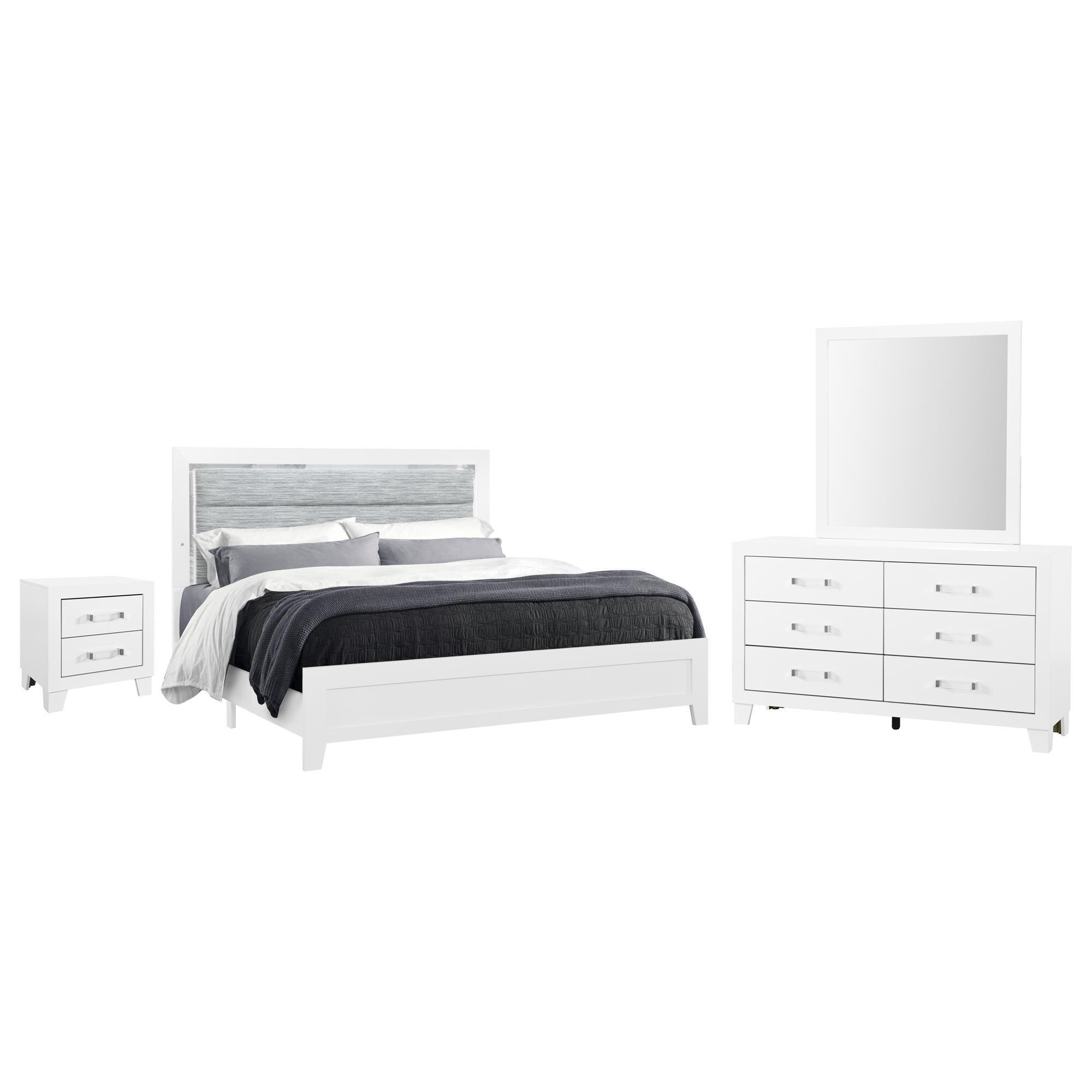 d.b. Pétillant Weiss LEDE DD様セット Modern Market Luccia 3-Piece Queen Panel Bedroom Set in White