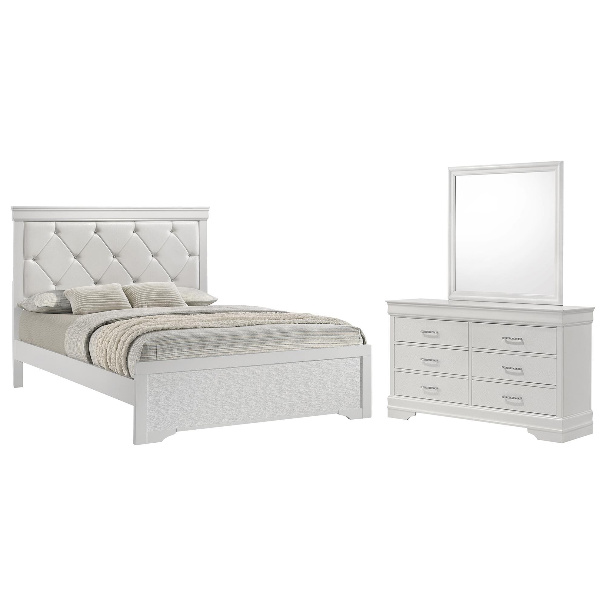 Crown Mark Amalia 3-Piece Full Bedroom Set in White
