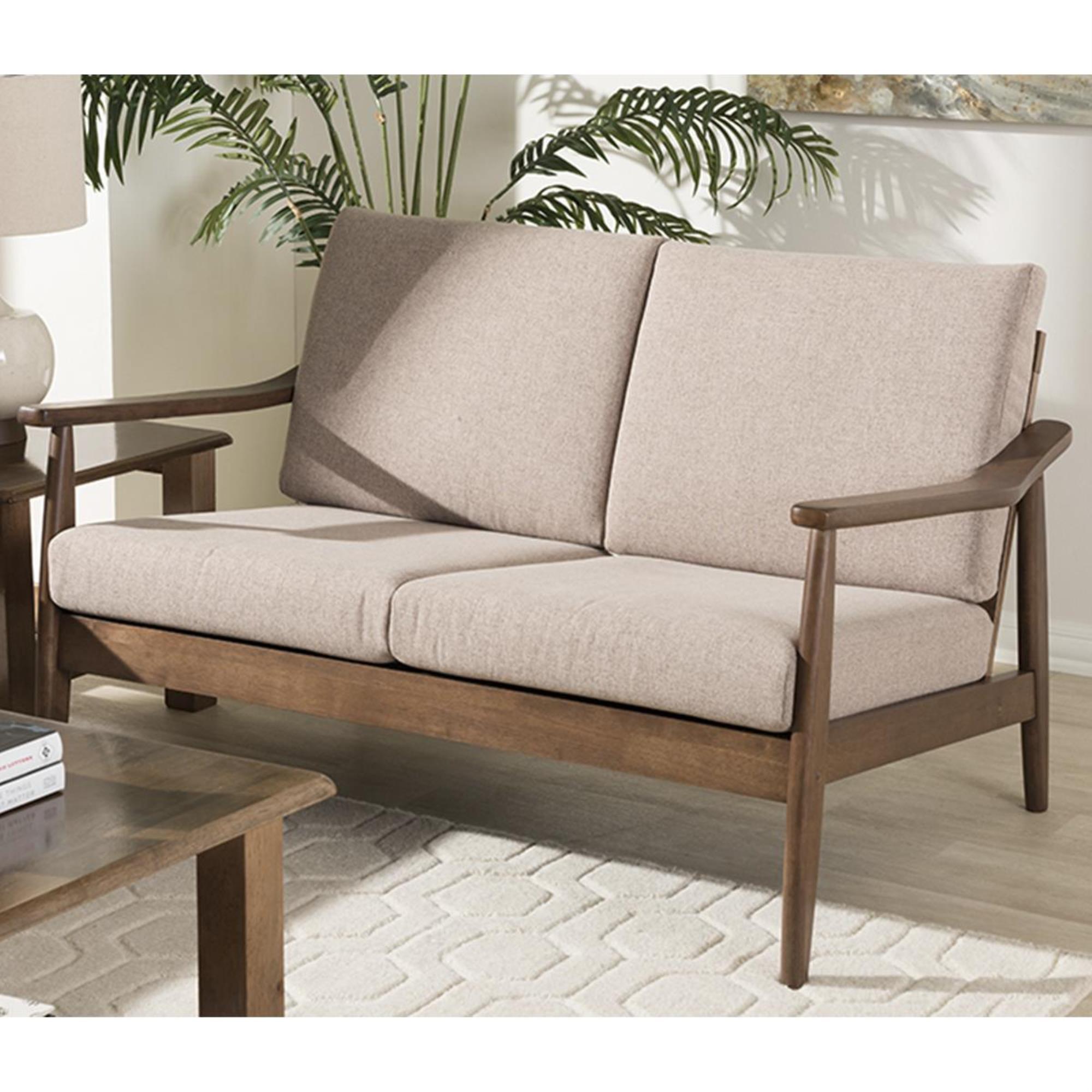 Baxton Studio Venza 2-Seater Loveseat in Light Brown | Nebraska