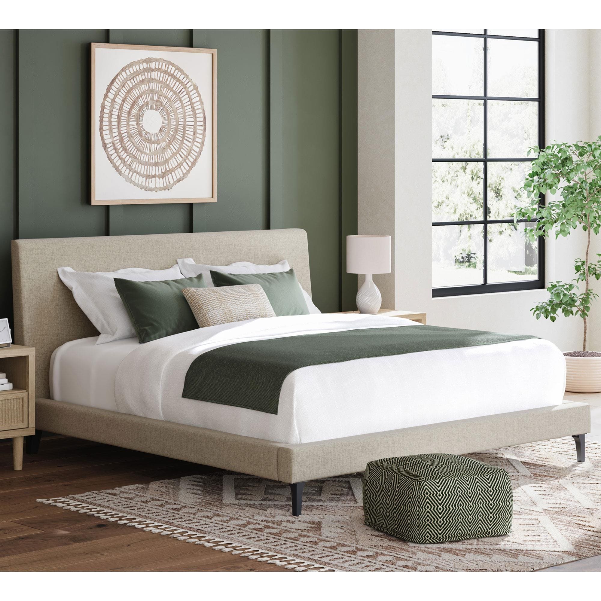 Ashley Cielden King Upholstered Platform Bed with Roll Slats in Tan
