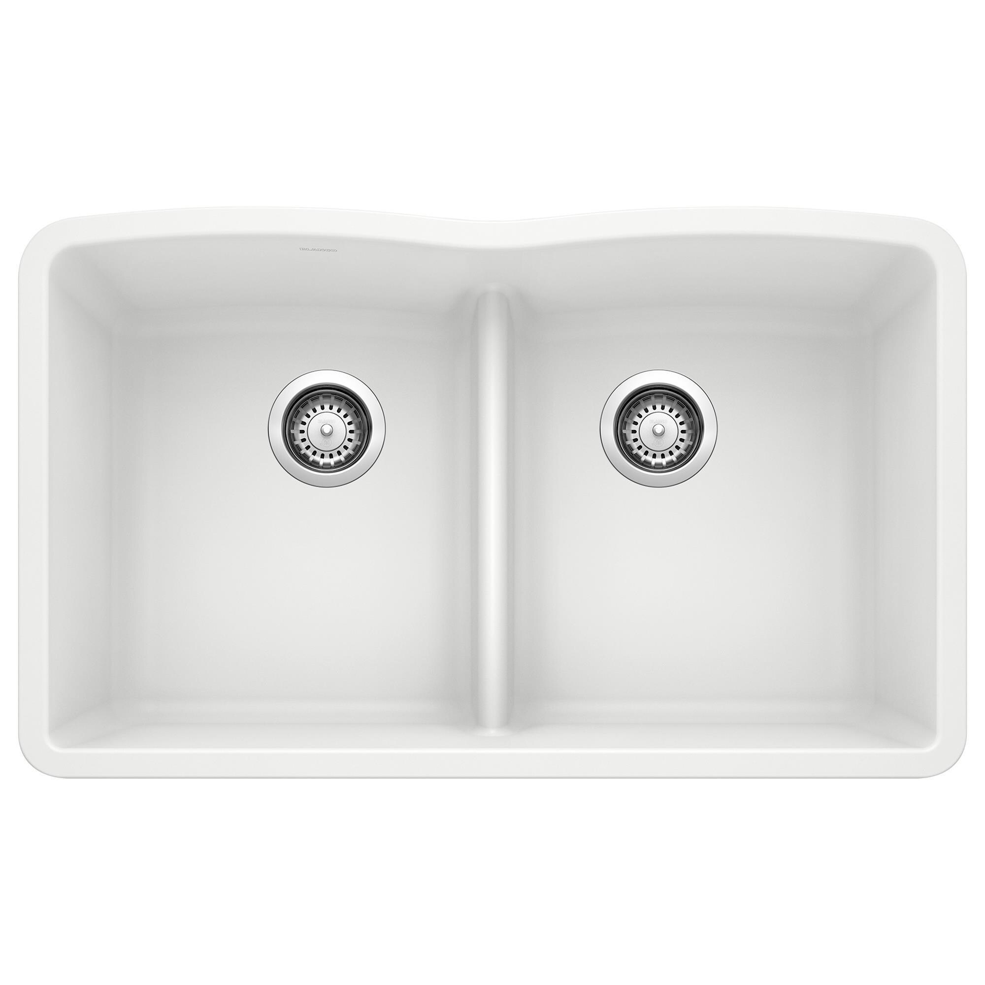 Blanco Diamond Equal Double Bowl Kitchen Sink with Low Divide in White