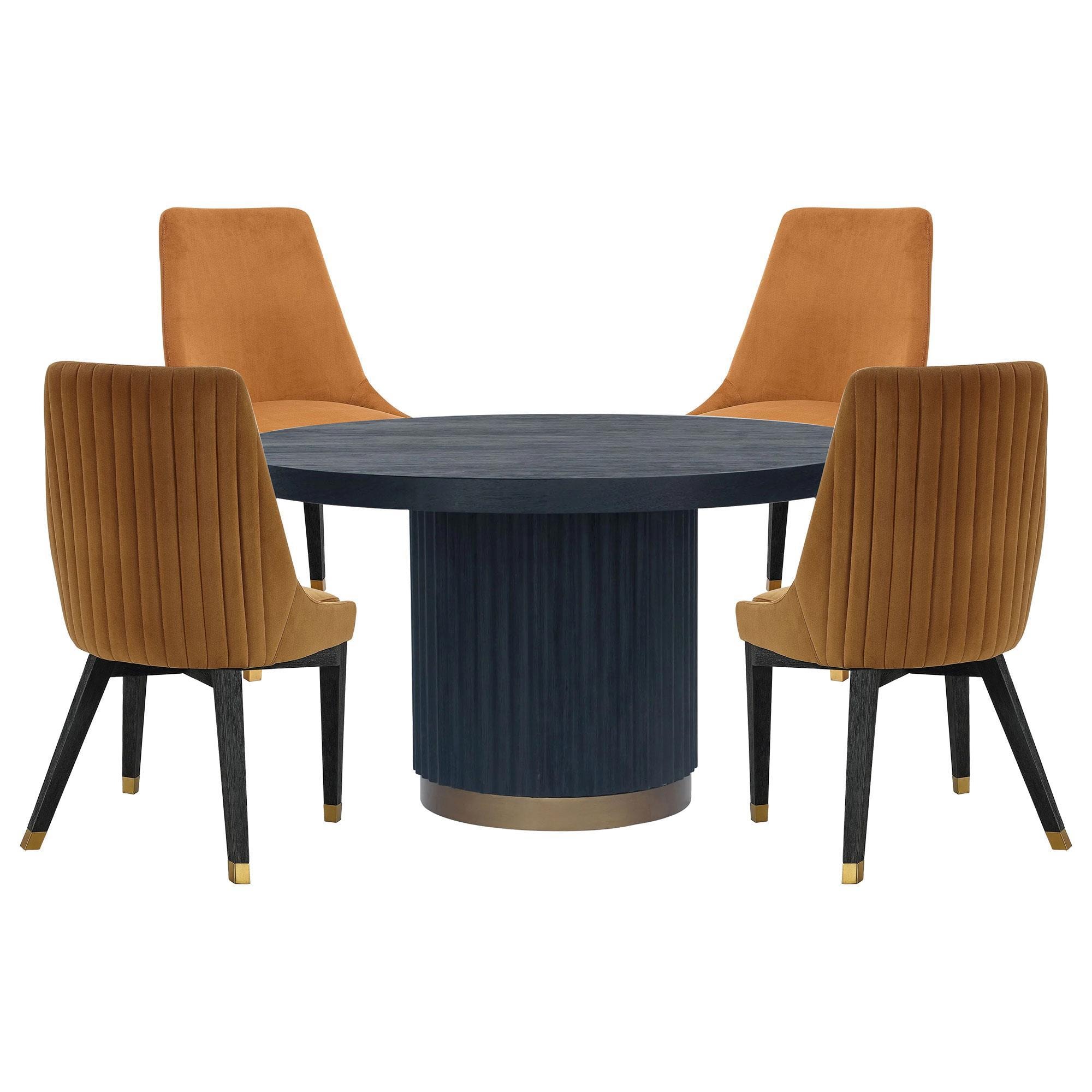 Urban Home Kentfield 5Piece Round Dining Set in Black and Brass NFM