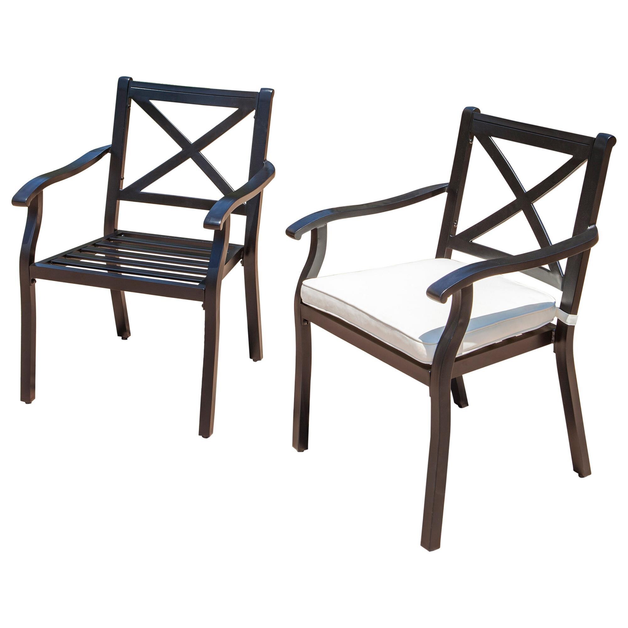 Noble House Exuma Patio Dining Chair with Ivory Cushion in Black (Set