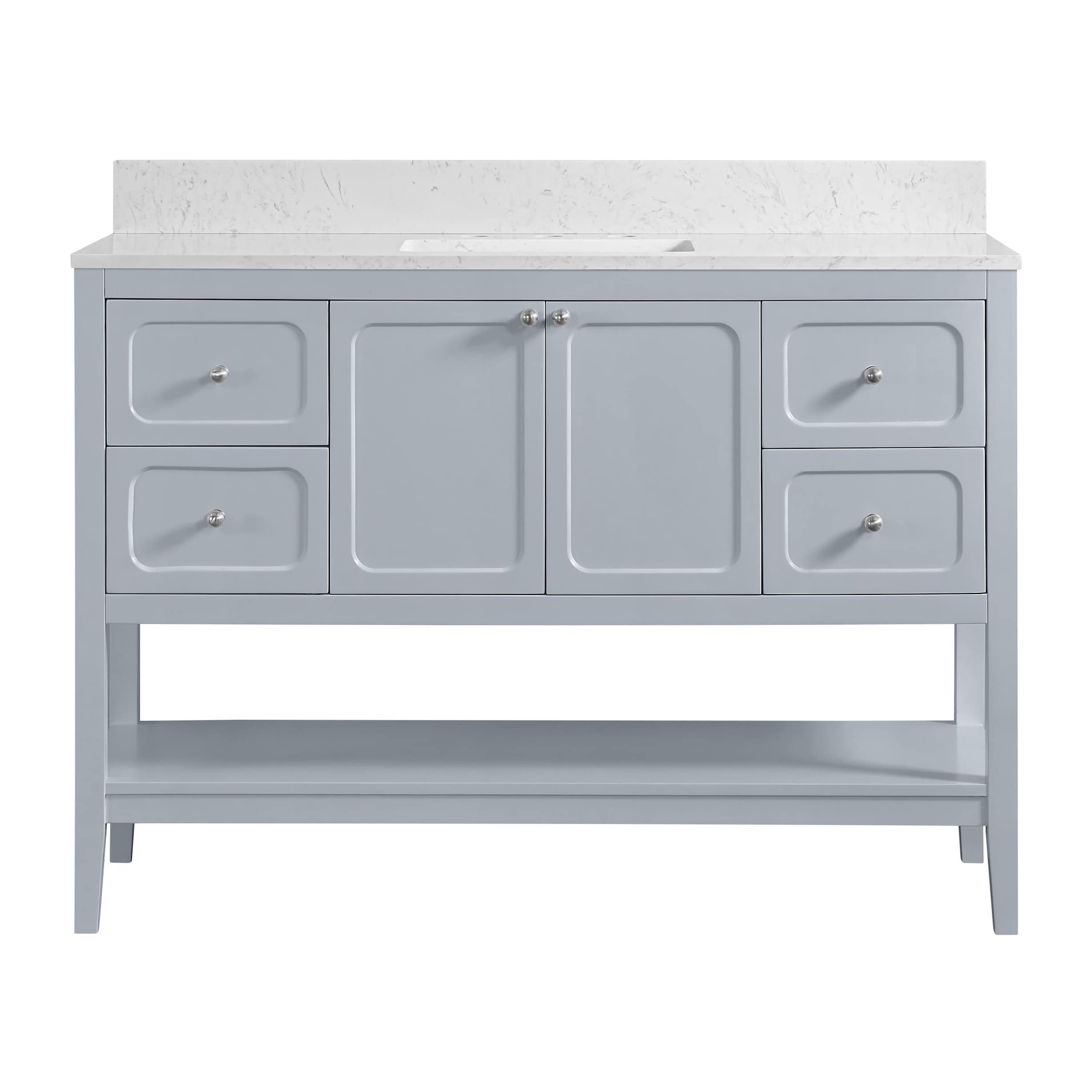 37B Ravello 48" Single Bathroom Vanity Cabinet in Soft Blue with Marble ...