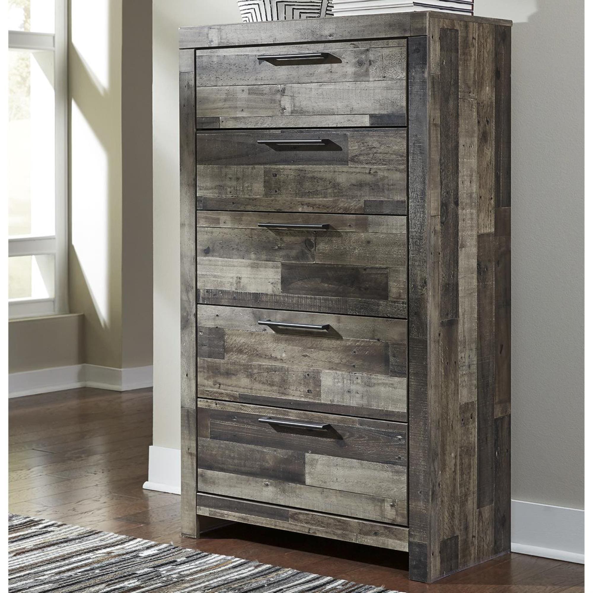 Ashley Derekson 5 Drawer Chest in Walnut and Gray