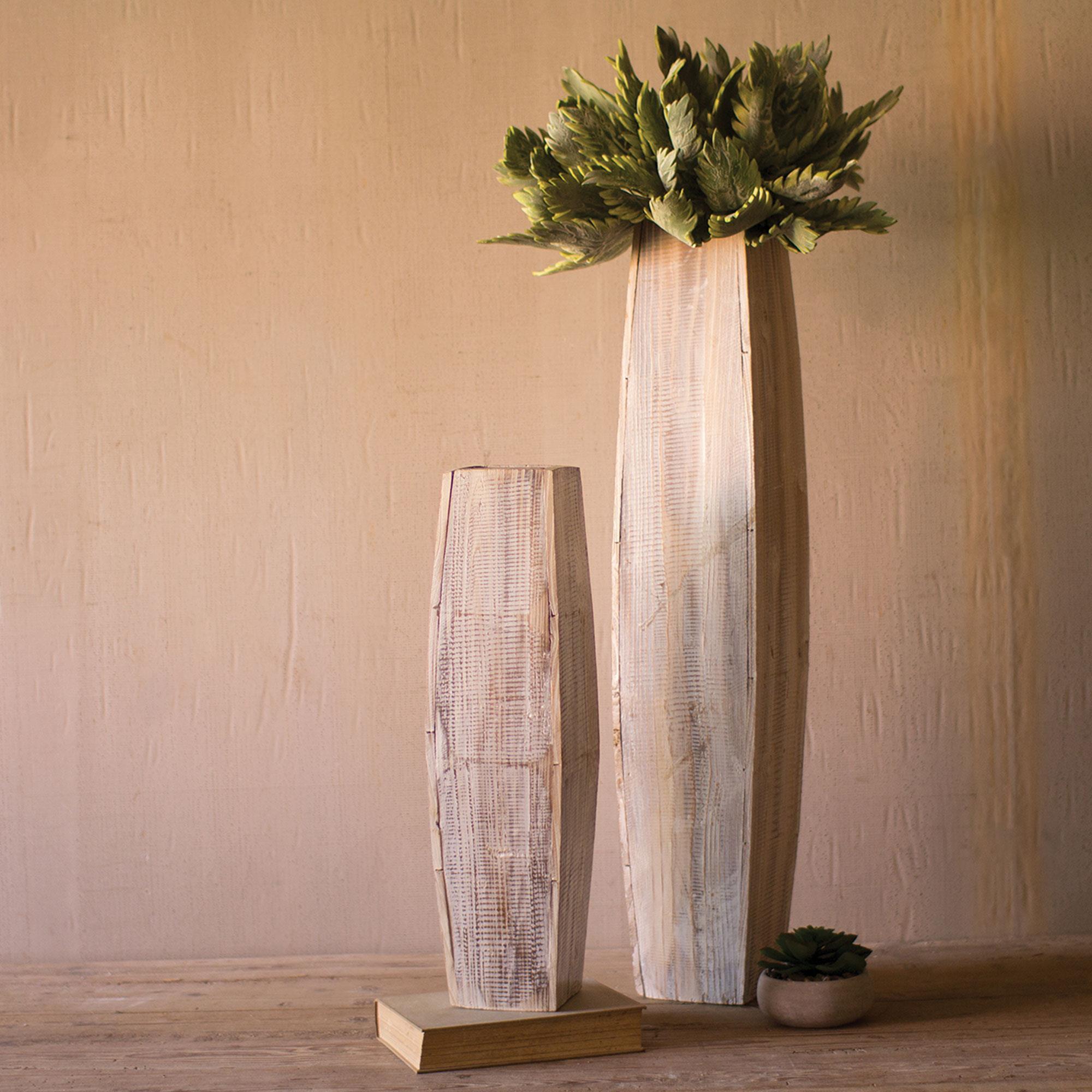 Kalalou Tall Oblong Wooden Vase in Natural (Set of 2) NFM
