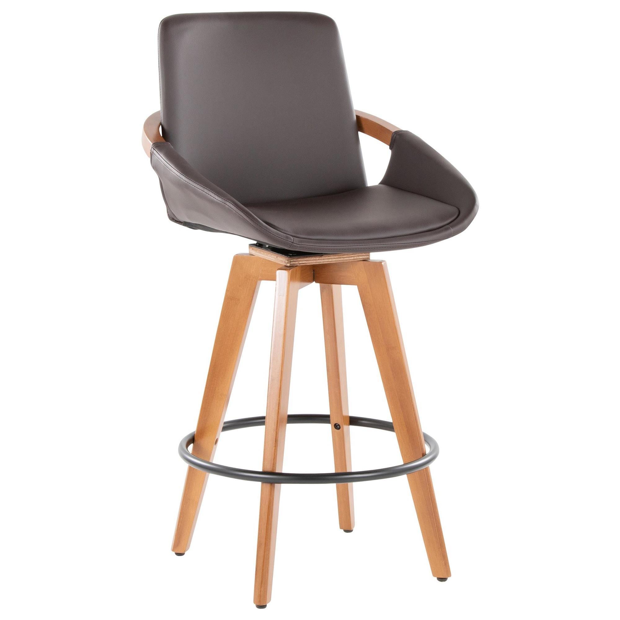 Lumisource Cosmo Swivel Counter Stool with Brown Cushion in Walnut
