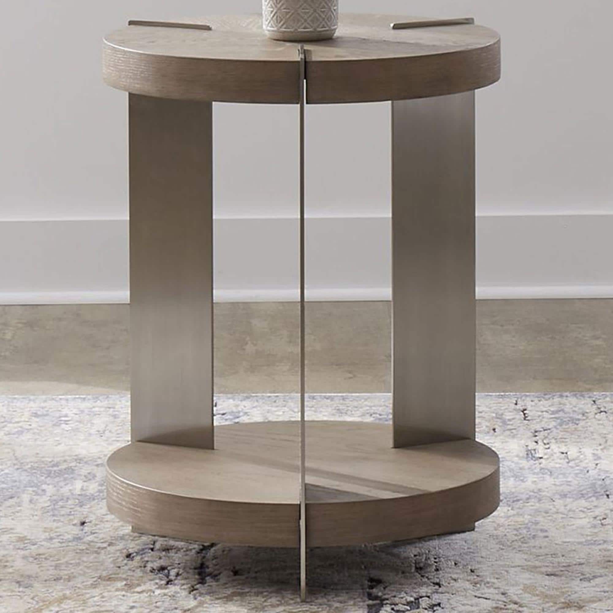 Harlow - Oval Cocktail Table - Sandstone & Satin Nickel