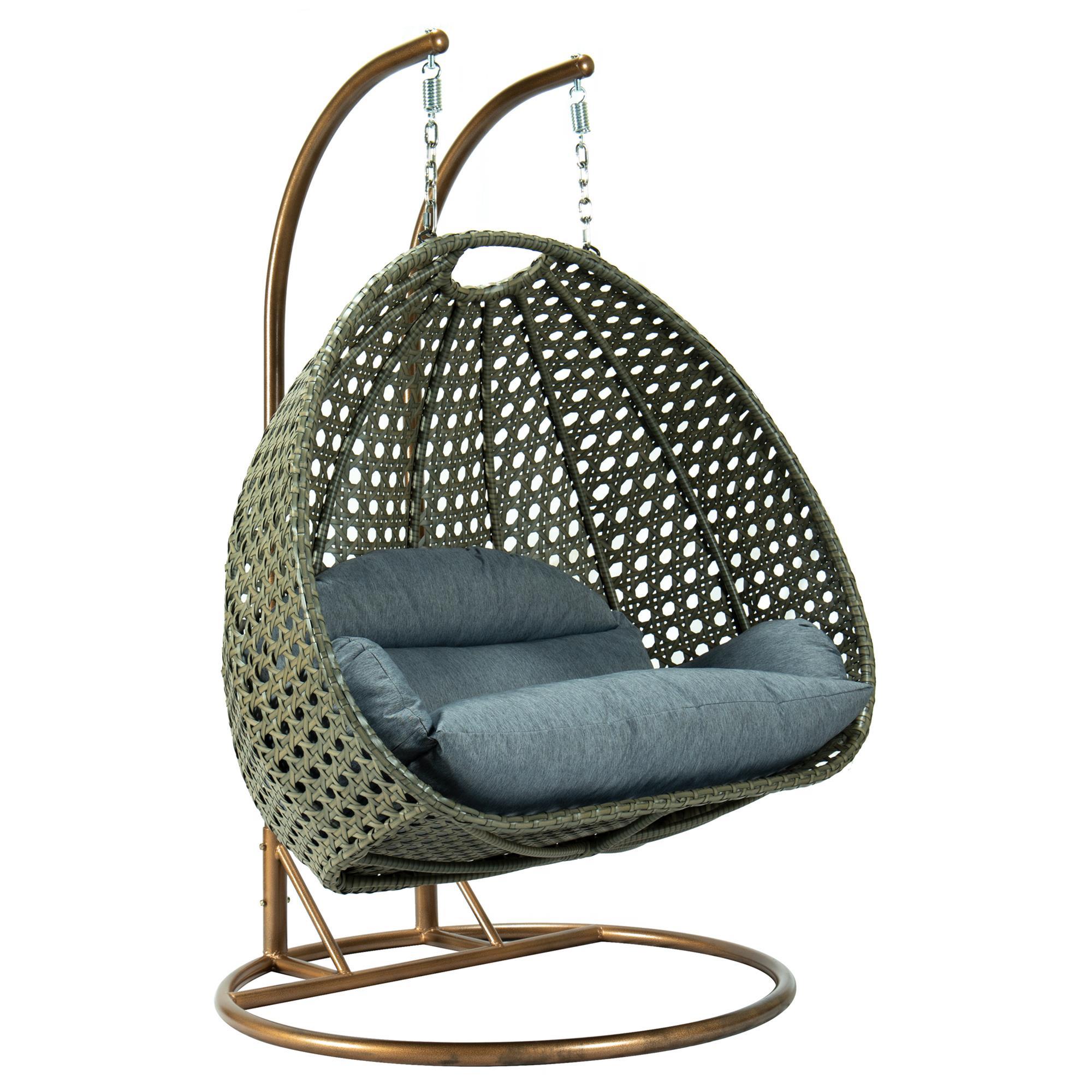 Leisuremod 57" Patio 2Seat Hanging Egg Swing Chair with Charcoal Blue
