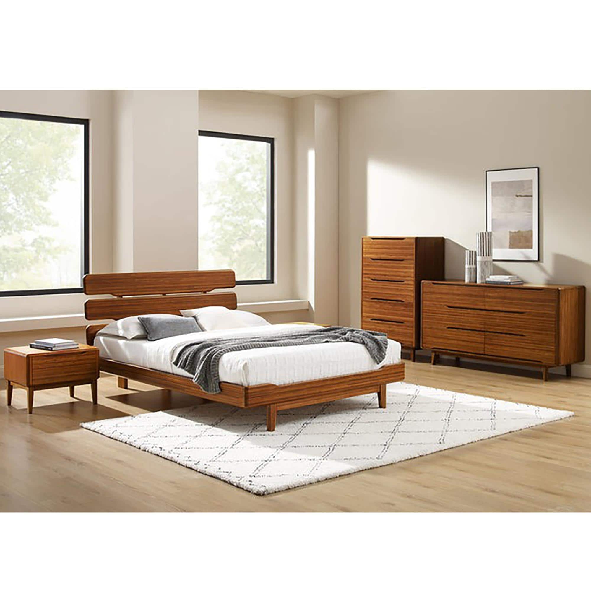 家具 BIOMASTER1000 Natural Bamboo Furnishings Queen Bed and Two Nightstands in Amber