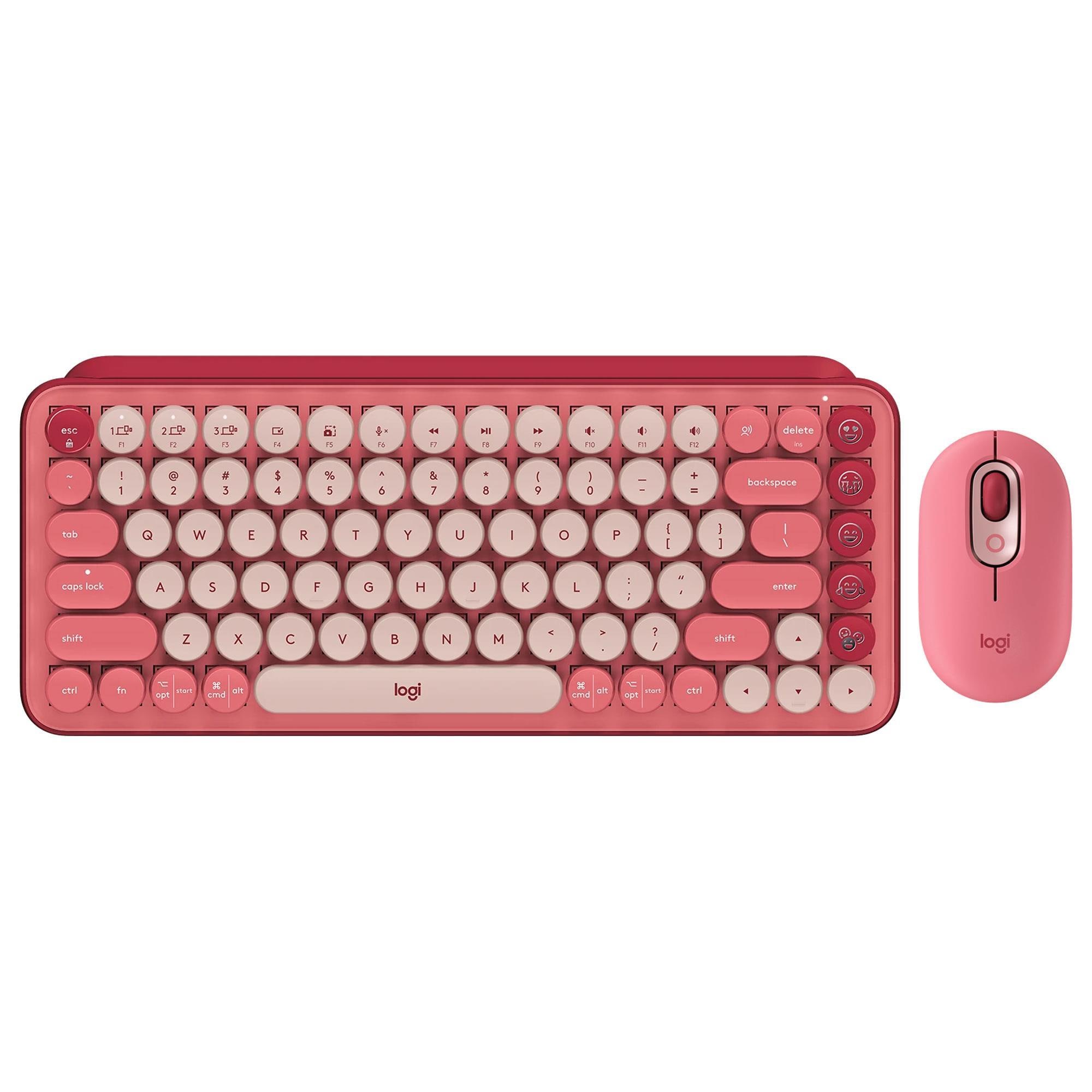 Logitech Pop Emoji Wireless Keyboard Mouse Combo in Pink NFM