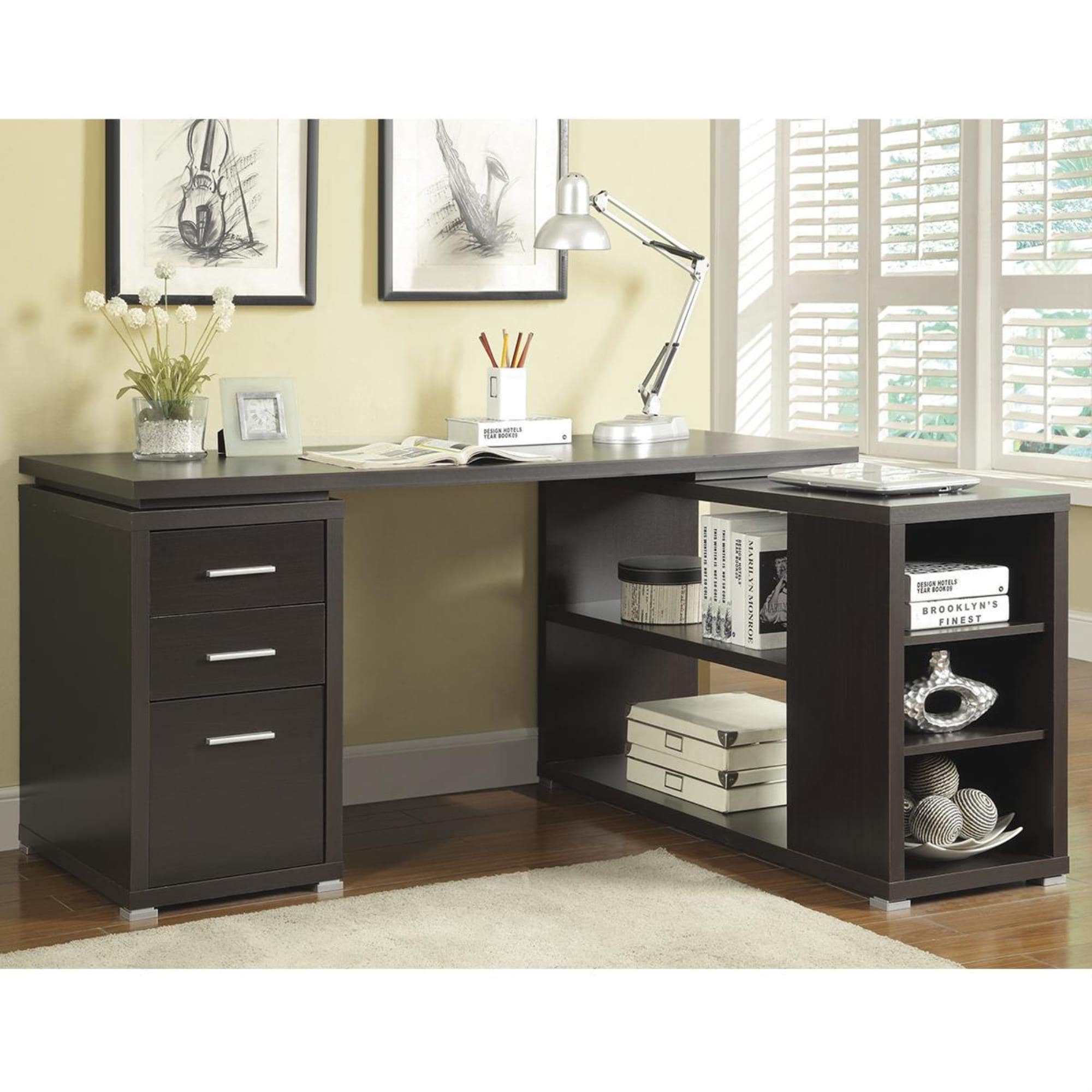 Pacific Landing Yvette L-Shape Computer Desk in Cappuccino
