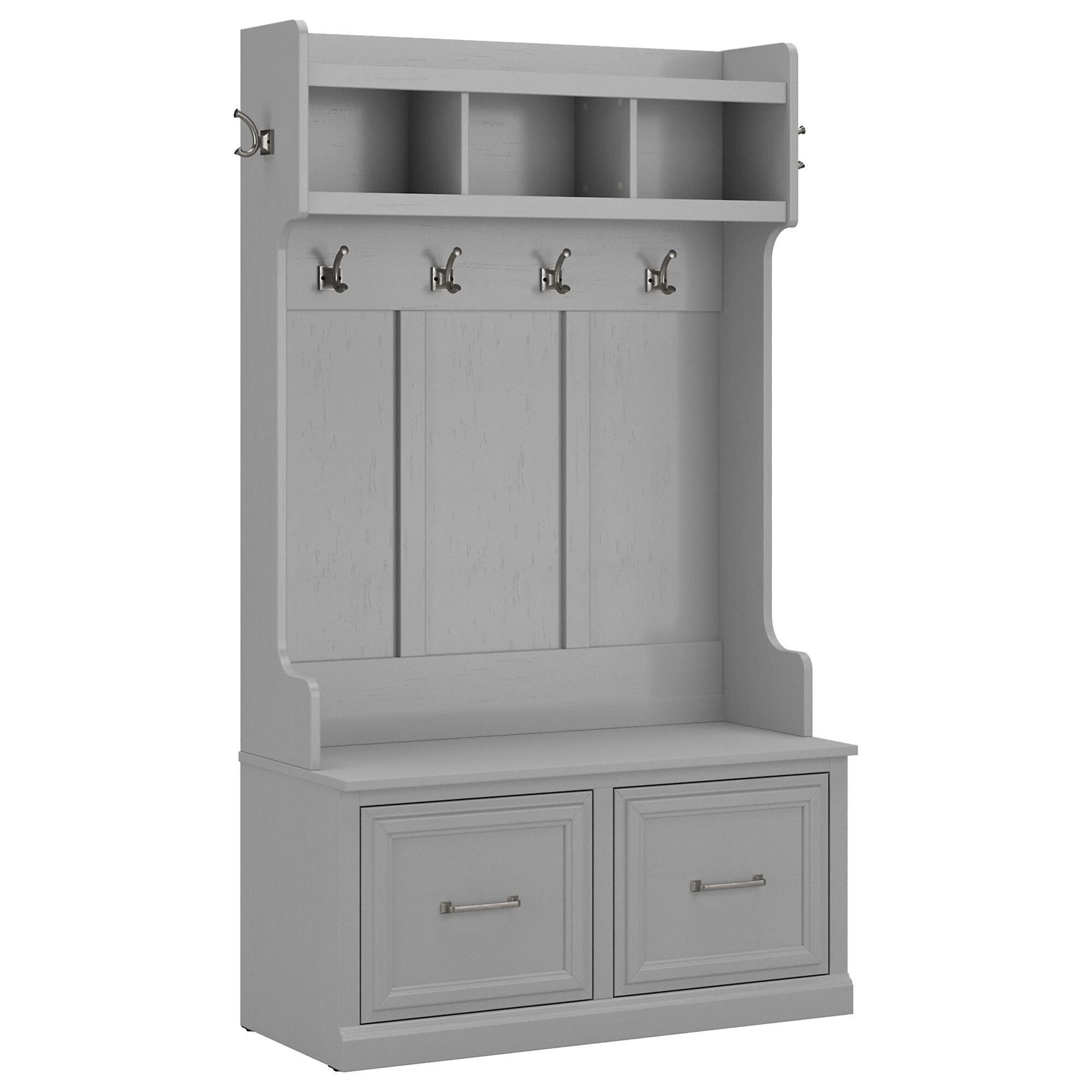 Bush Woodland Hall Tree with Storage Bench in Cape Cod Gray NFM