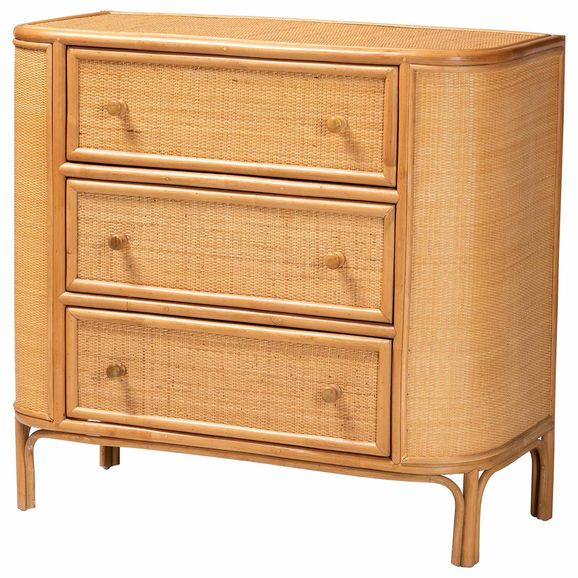 Baxton Studio Radenza 3-Drawer Storage Cabinet in Light Honey