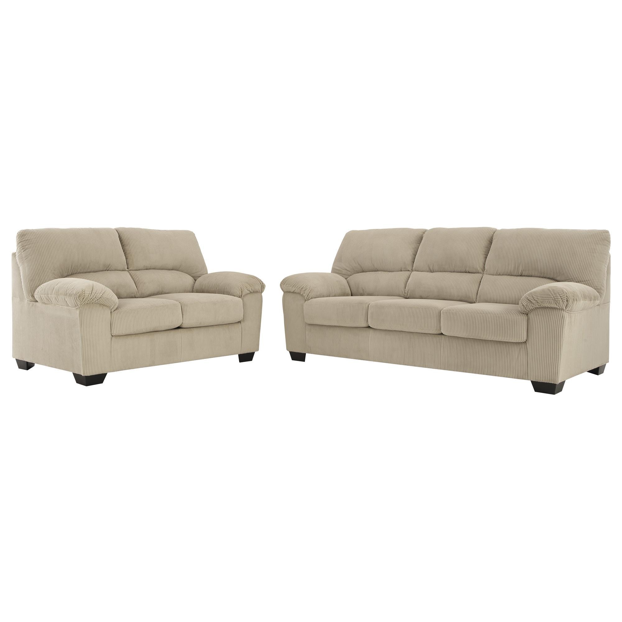 Ashley SimpleJoy Stationary Sofa and Loveseat Set in Sand