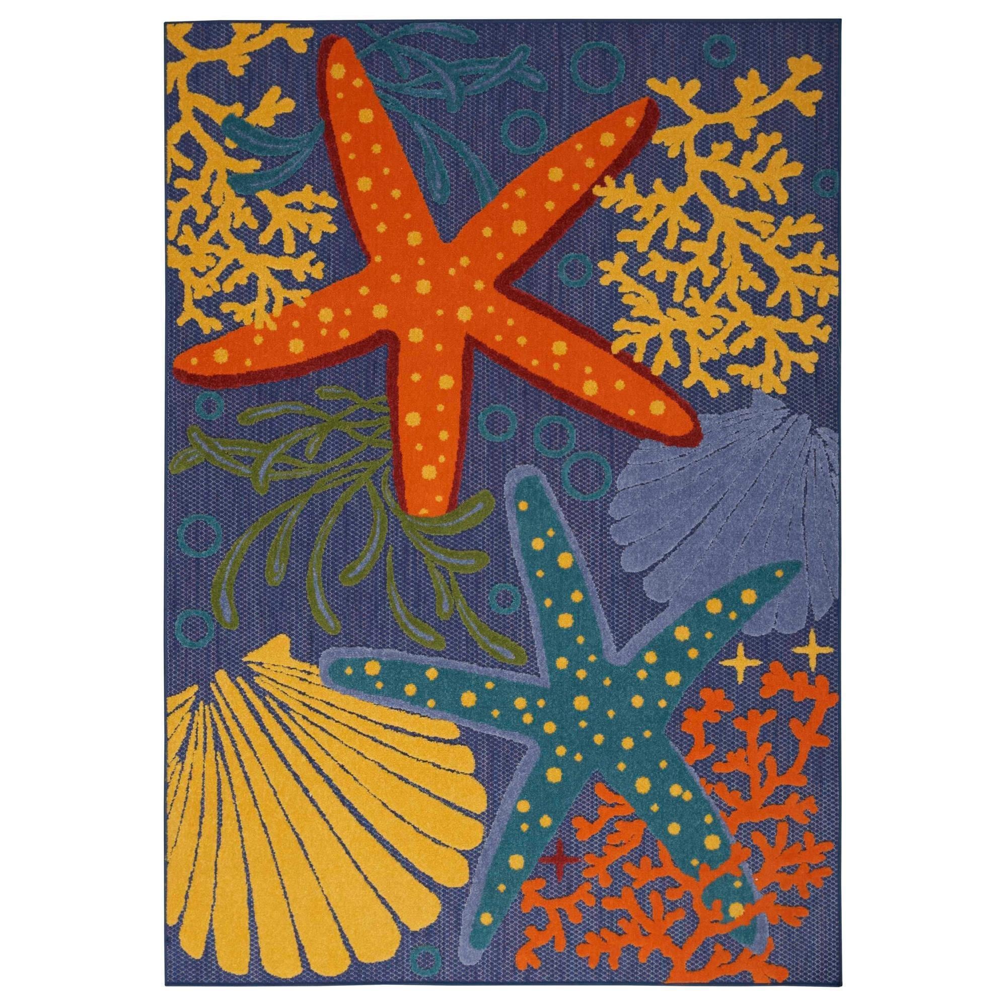 Nourison Aloha 4' Round Blue, Yellow and Orange Indoor/Outdoor