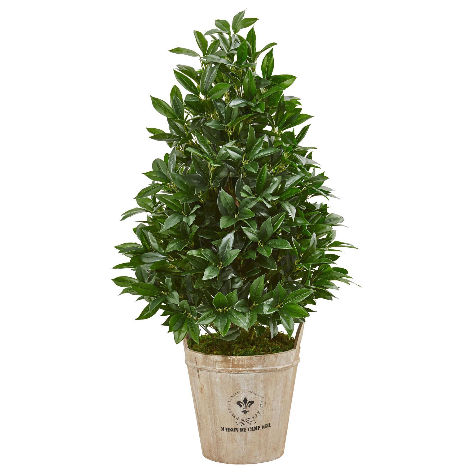 Nearly Natural Inc 39" Bay Leaf Topiary Tree with Farmhouse Planter in