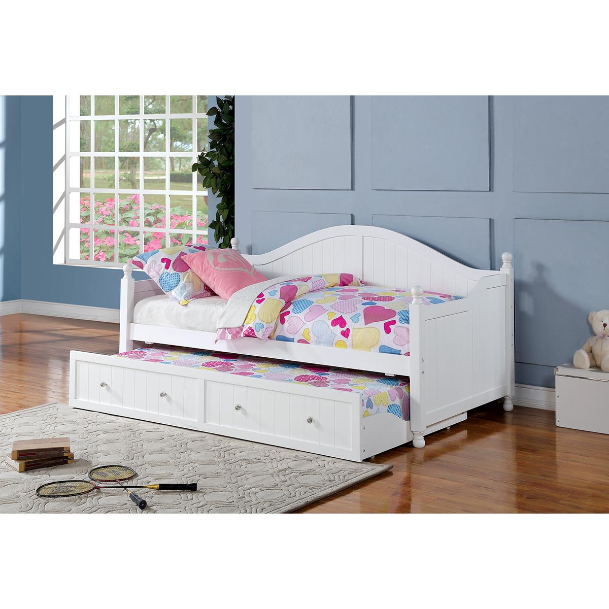 White twin sales bed with trundle