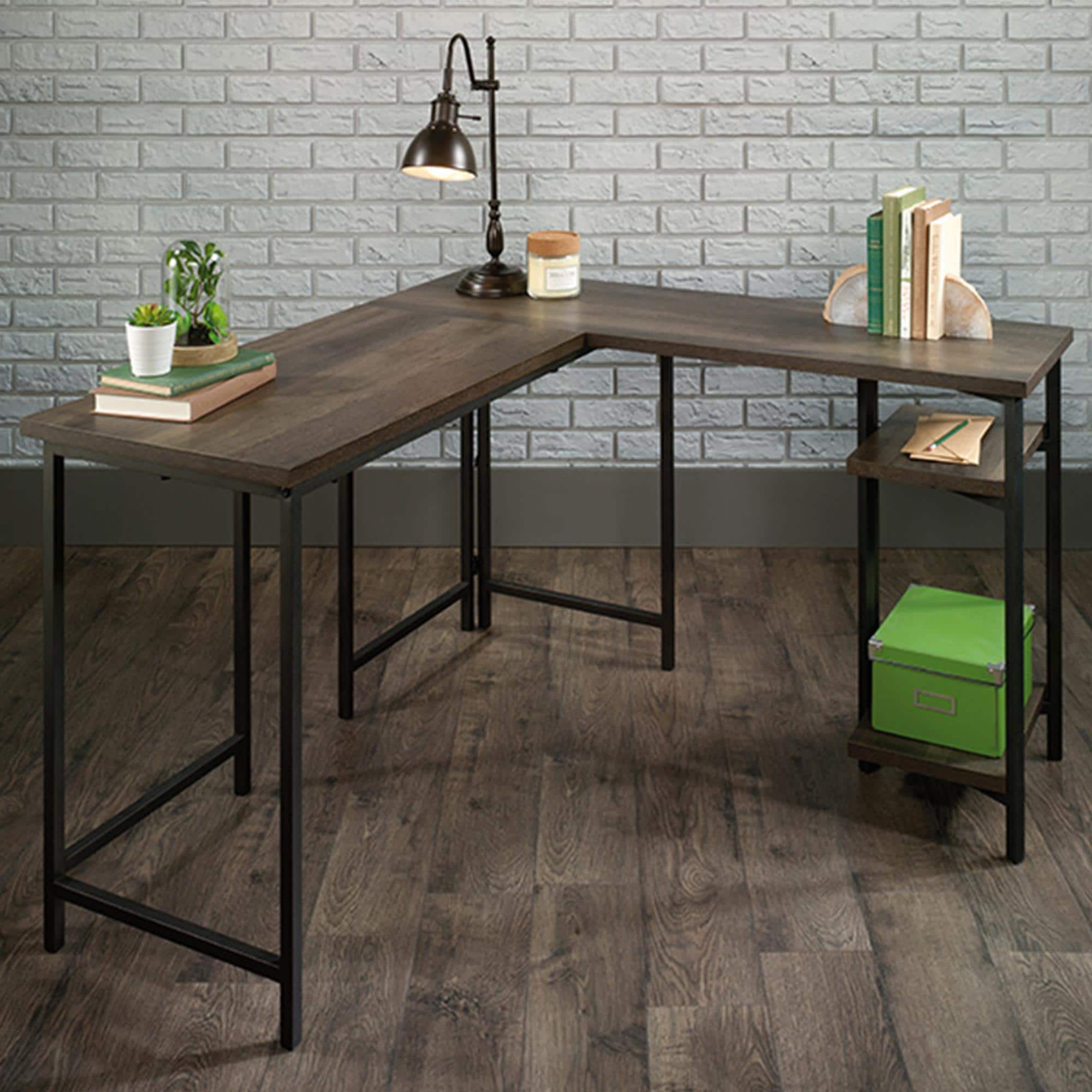 Sauder North Avenue L-Shaped Desk in Smoked Oak and Black | NFM