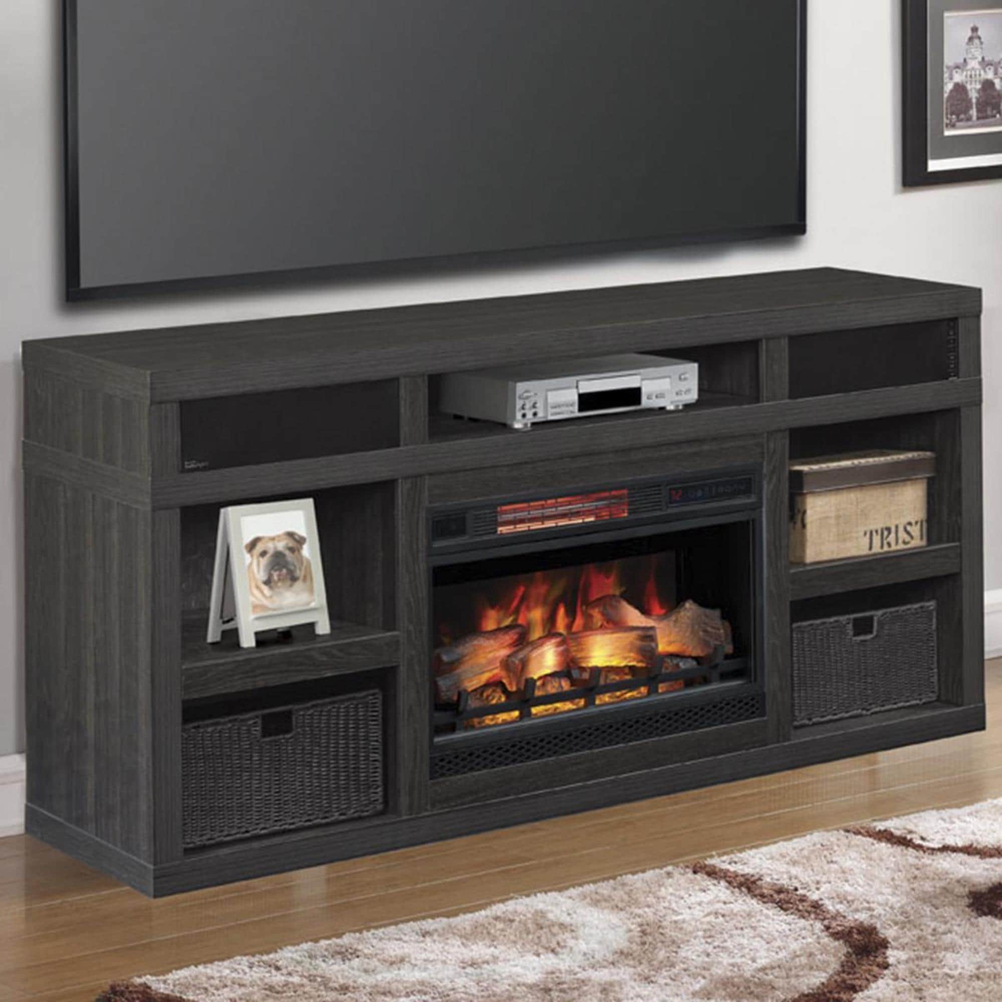 Fabio Flames Greatlin 64" TV Stand with Fireplace Insert in Black Walnut NFM