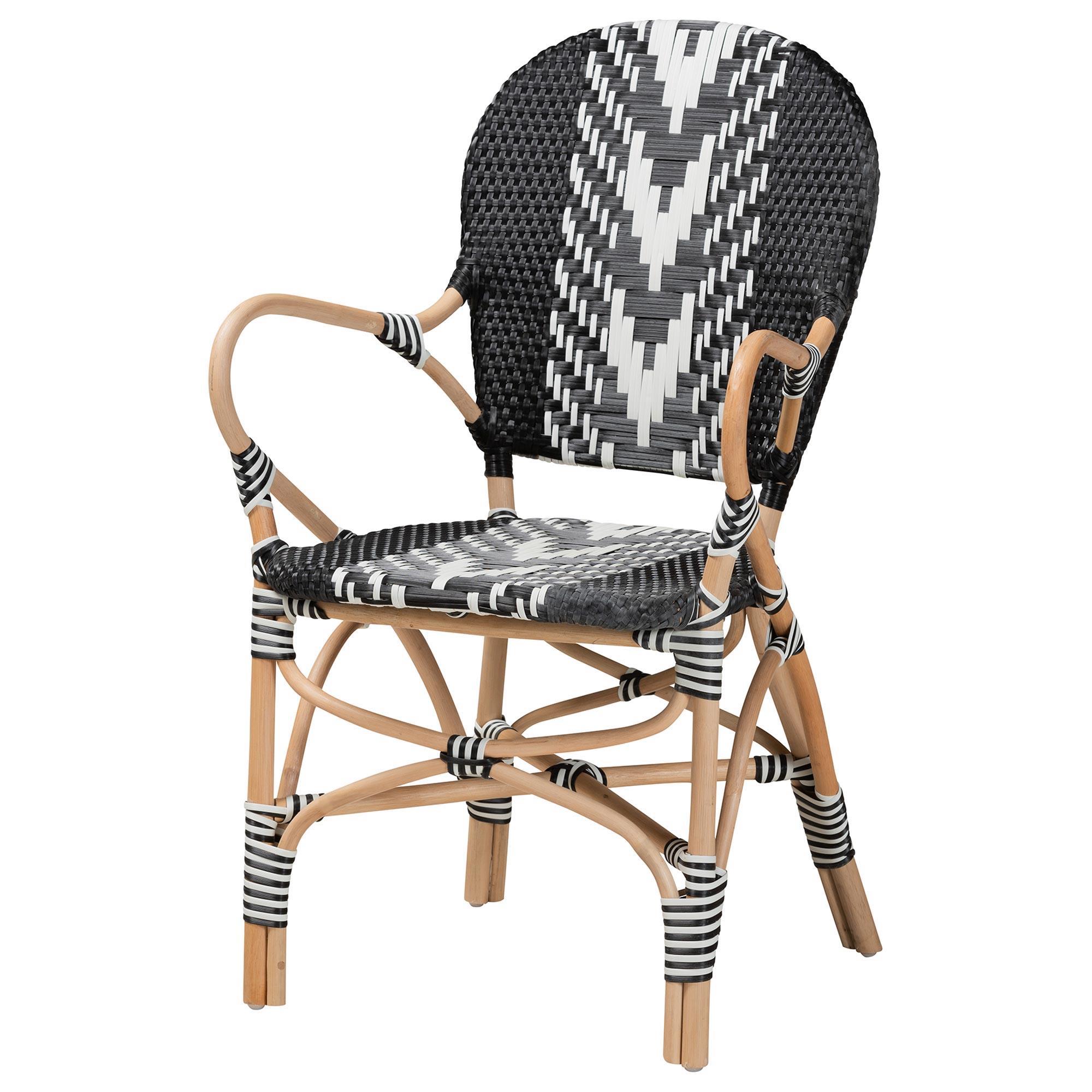 Baxton Studio Wallis Arm Chair in Black, White and Natural