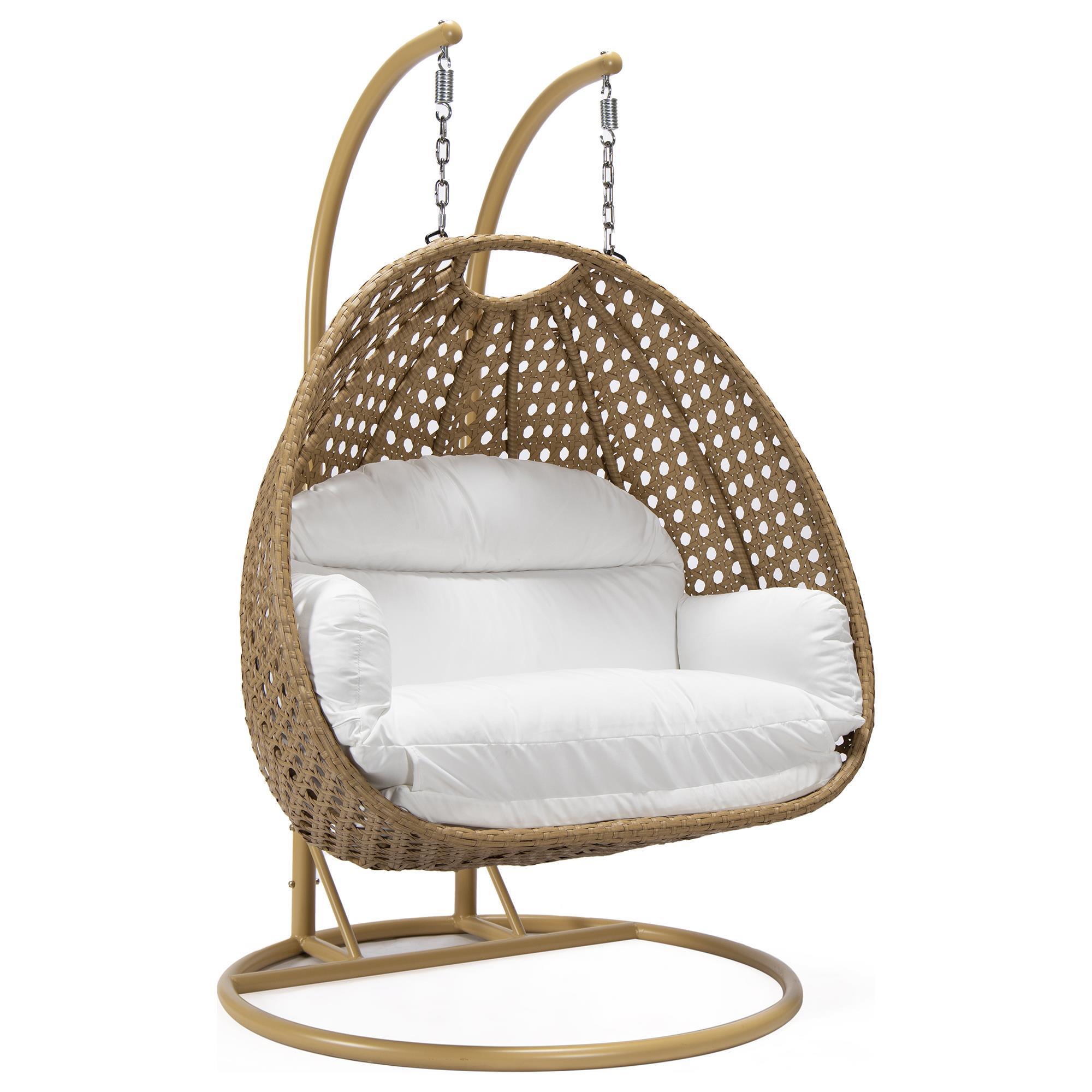 Leisuremod Mendoza Patio 2Seat Hanging Egg Swing Chair with White