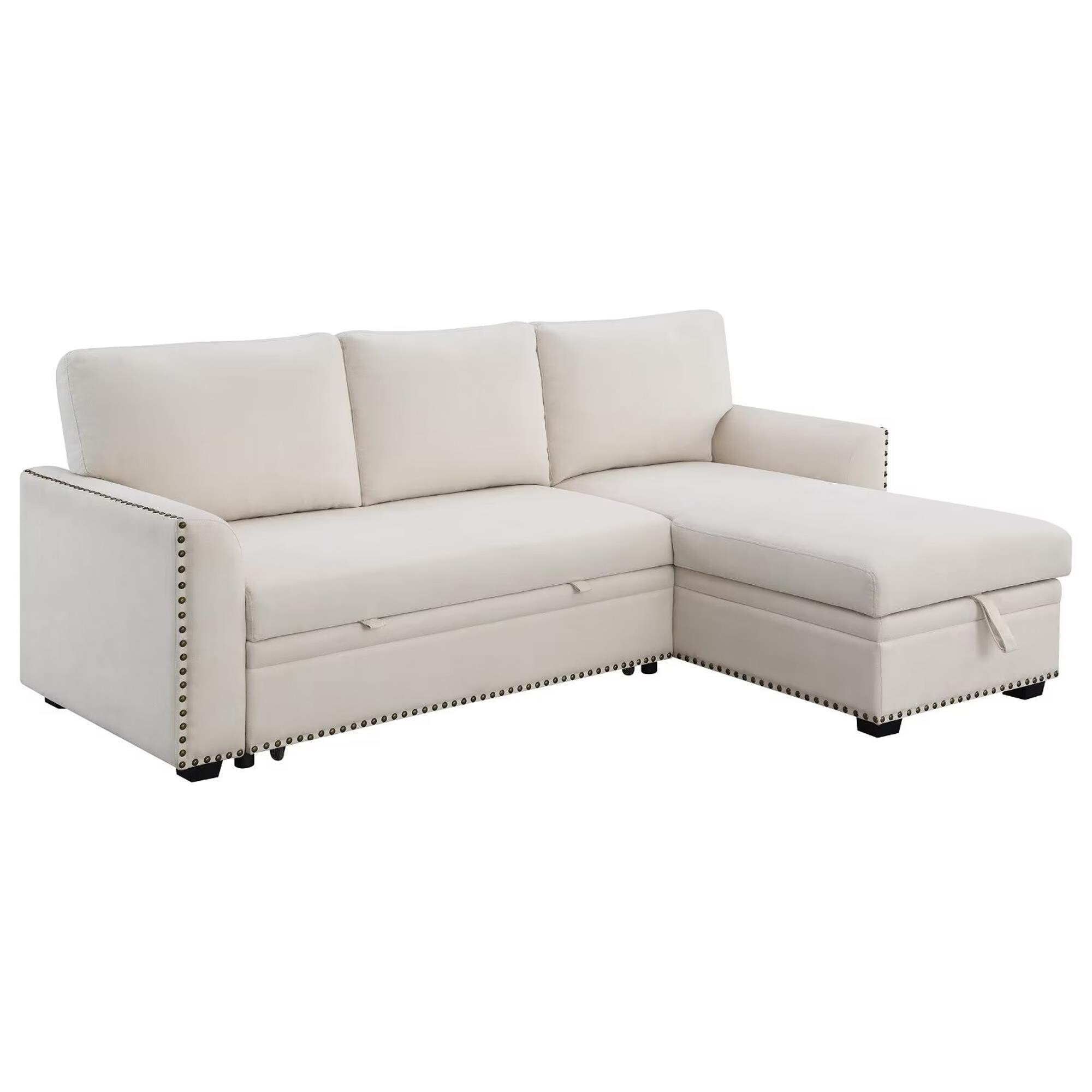 Morden Fort 2Piece Storage Sleeper Sectional in White Velvet Shop NFM