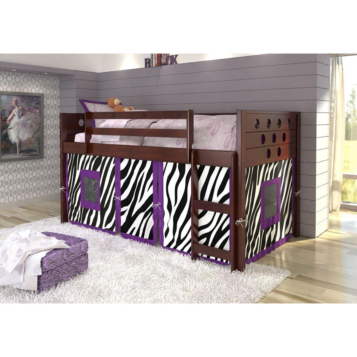 Cambria Designs Circles Twin Loft Bed with Zebra Tent in Dark