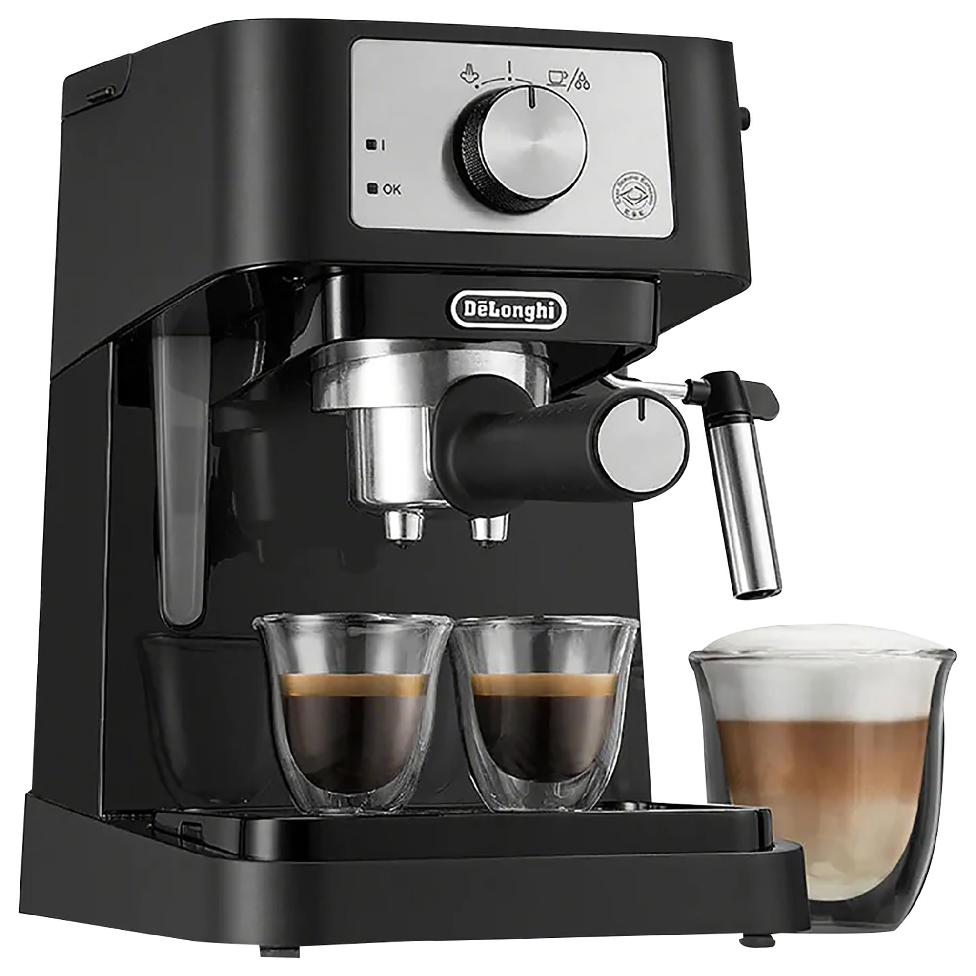 Delonghi Stilosa 15 Bar Pump Espresso Machine in Black and Stainless Steel Nebraska Furniture Mart