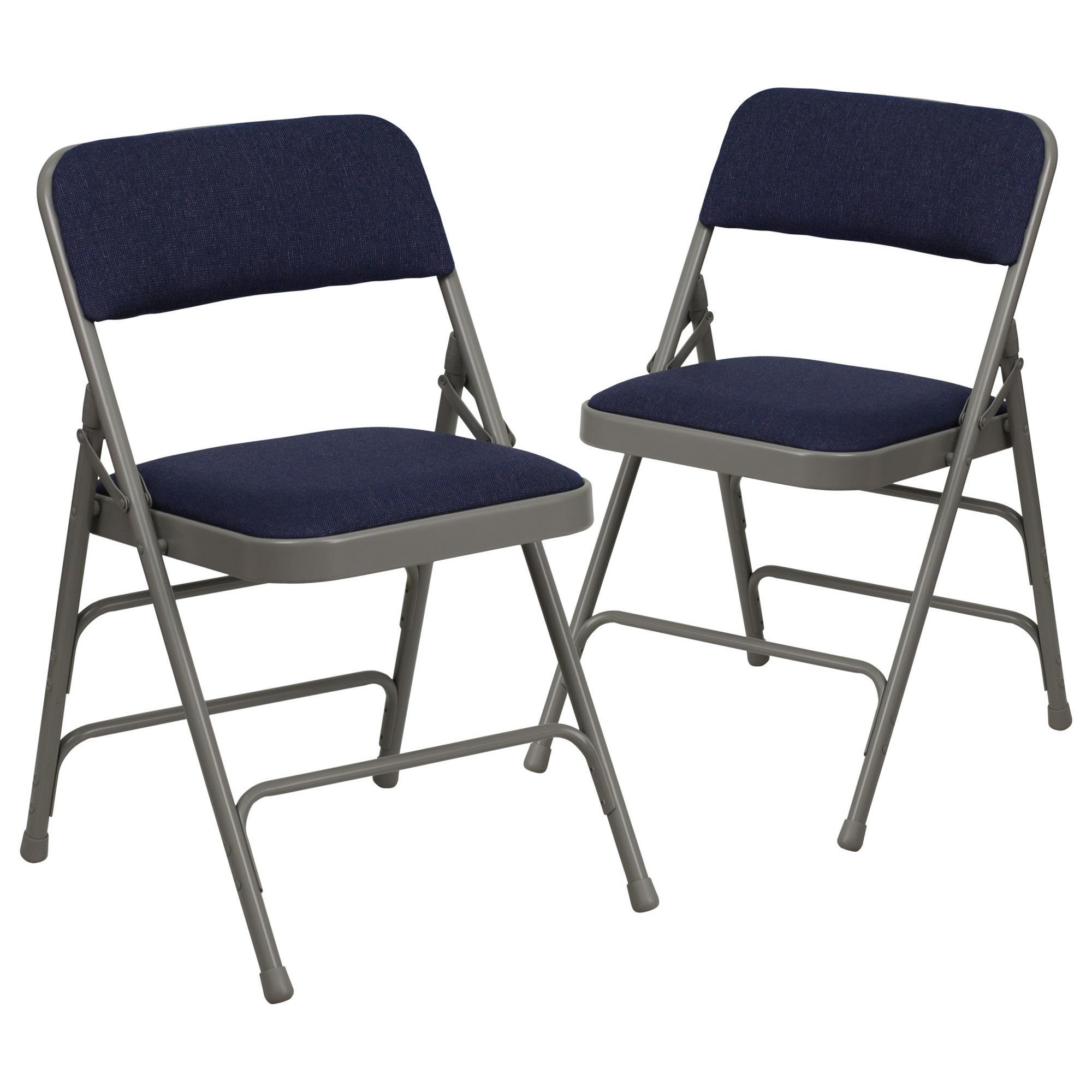 Flash Furniture Hercules Folding Chair with Navy Cushion in Gray (Set