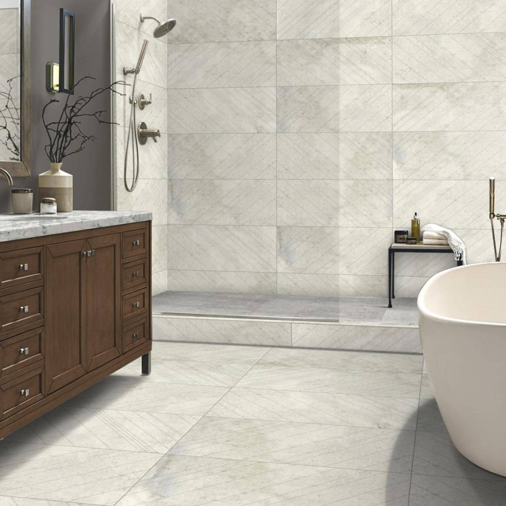 Emser Borigni White 18&quot; x 35&quot; Left Diagonal Porcelain Tile | Nebraska