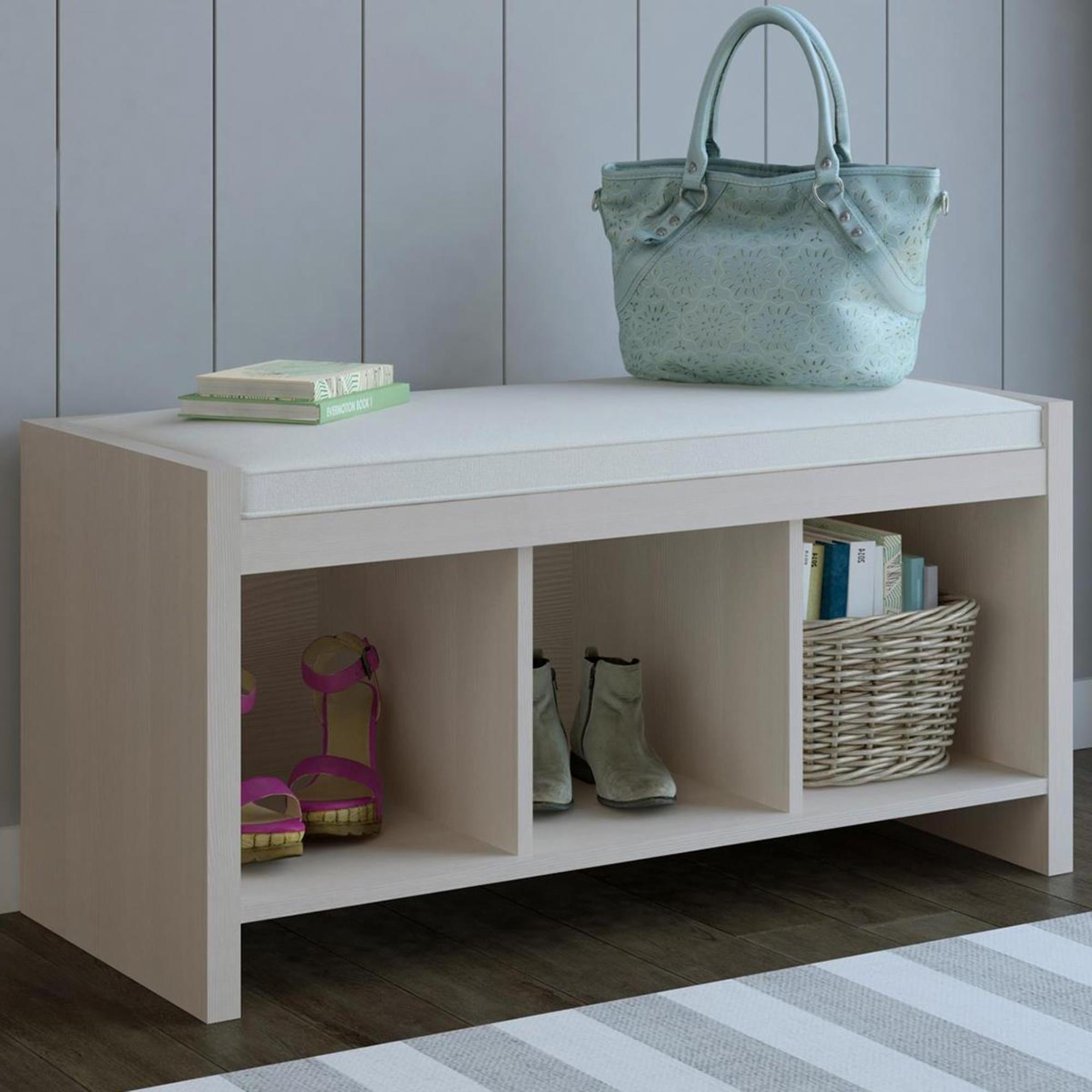 DHP Carolyn Park Entryway Storage Bench with Cushion in Sandy Pine