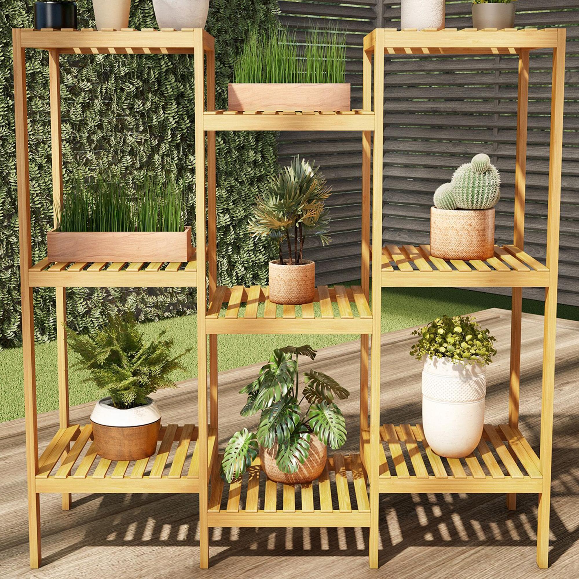 Timberlake Pure Garden 9-Shelf Plant Stand in Natural Wood