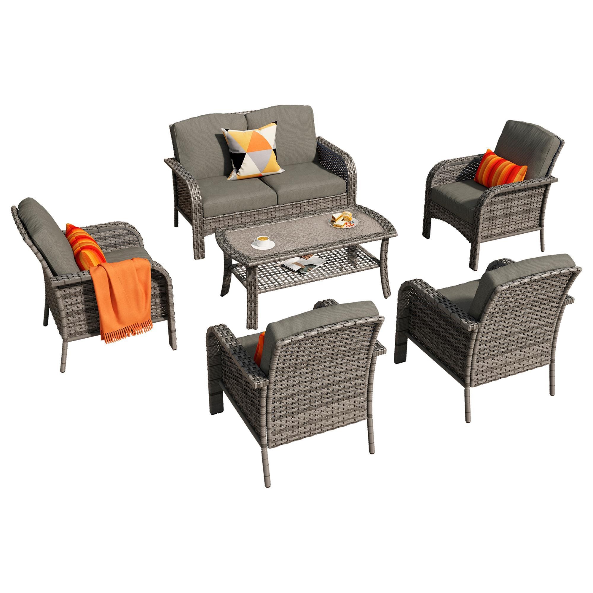 HOMLUX 6-Piece Outdoor Conversation Set in Denim Blue