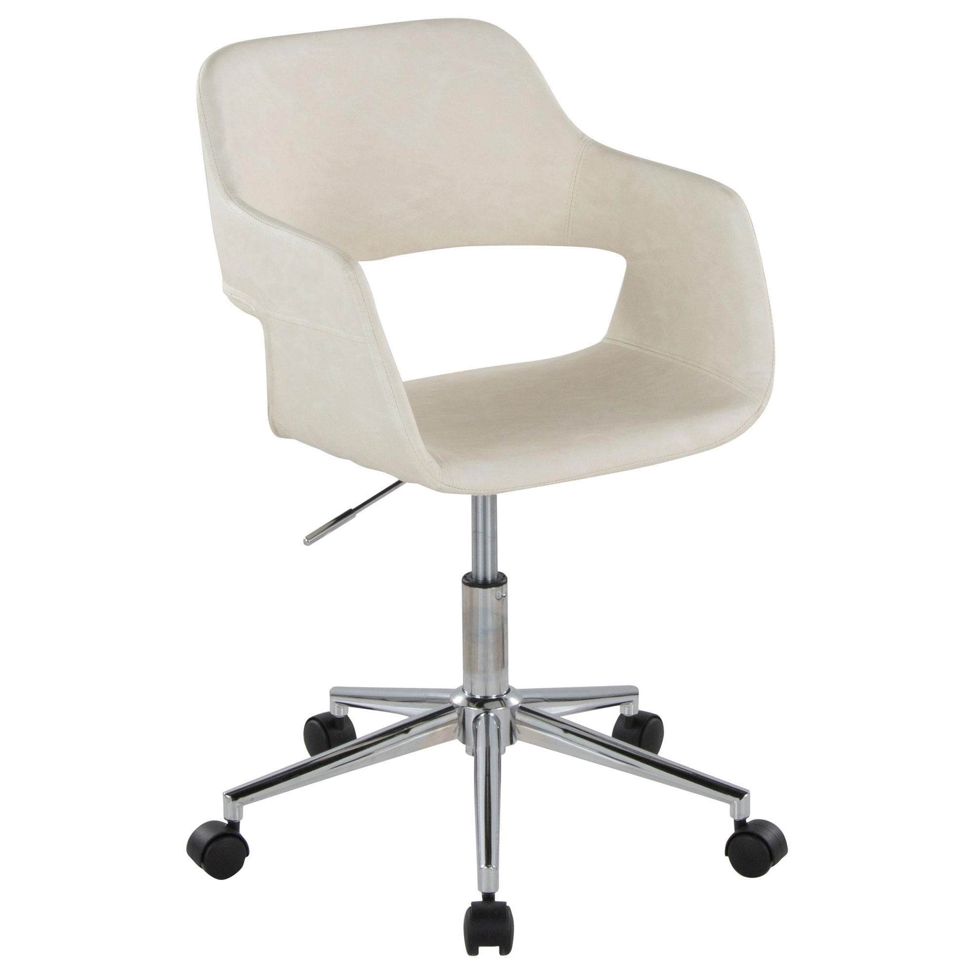 LumiSource Margarite Swivel Task Chair with White Faux Leather