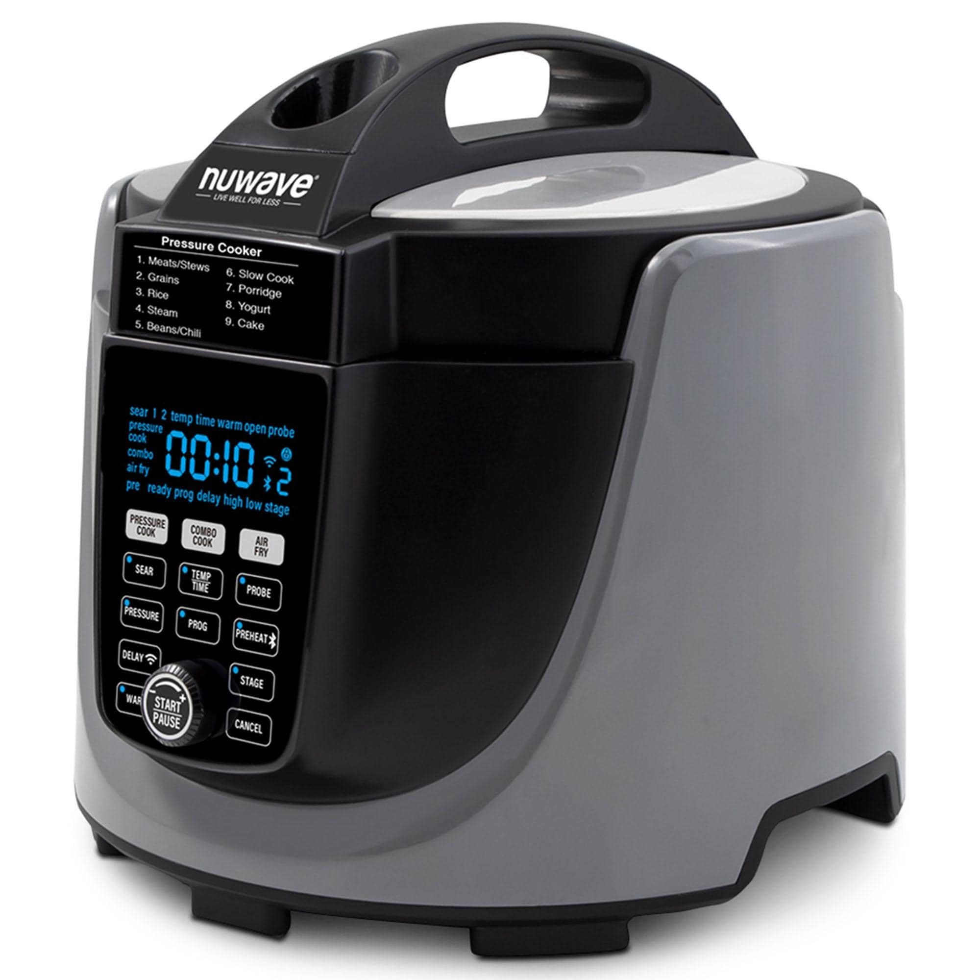 Nuwave nuwave duet pressure cooker, air fryer & grill combo cooker deluxe  with removable pressure and air fry lids, 6qt stainless st