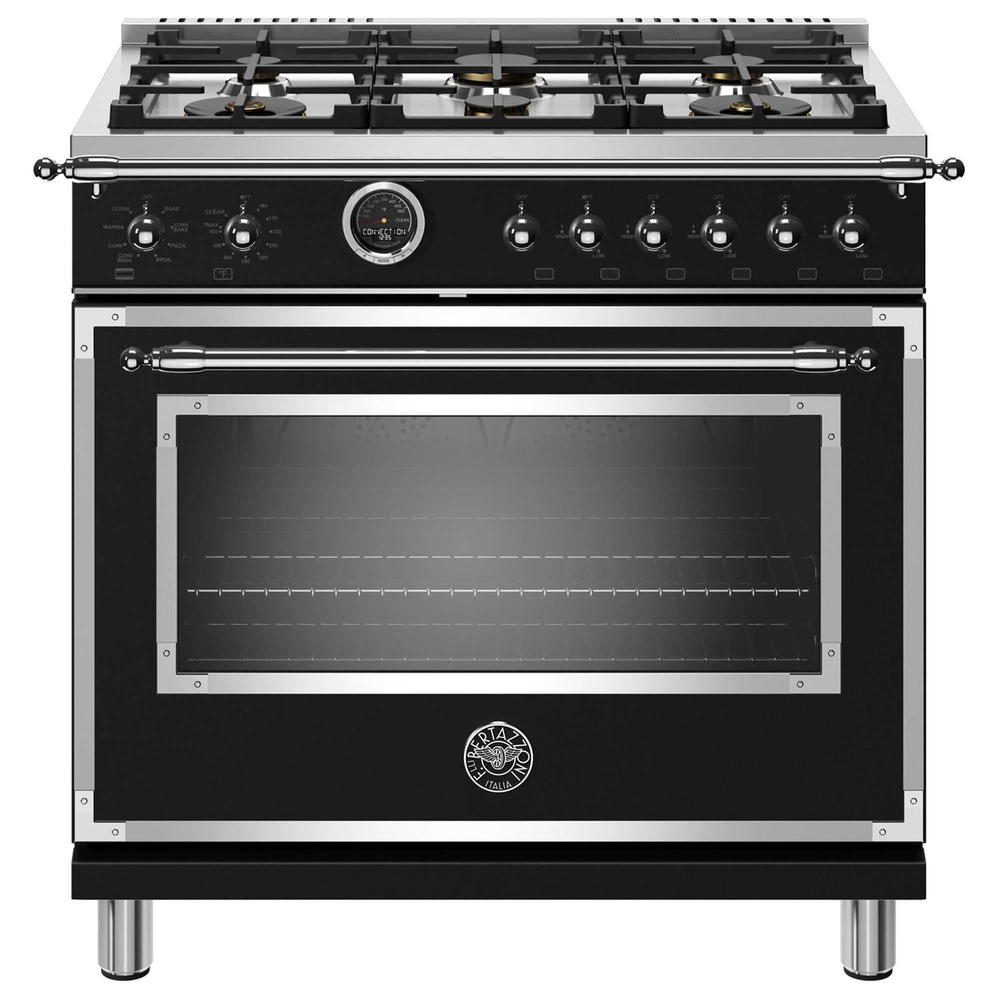Bertazzoni 36" Dual Fuel Range with 6 Brass Burners in Matte Black