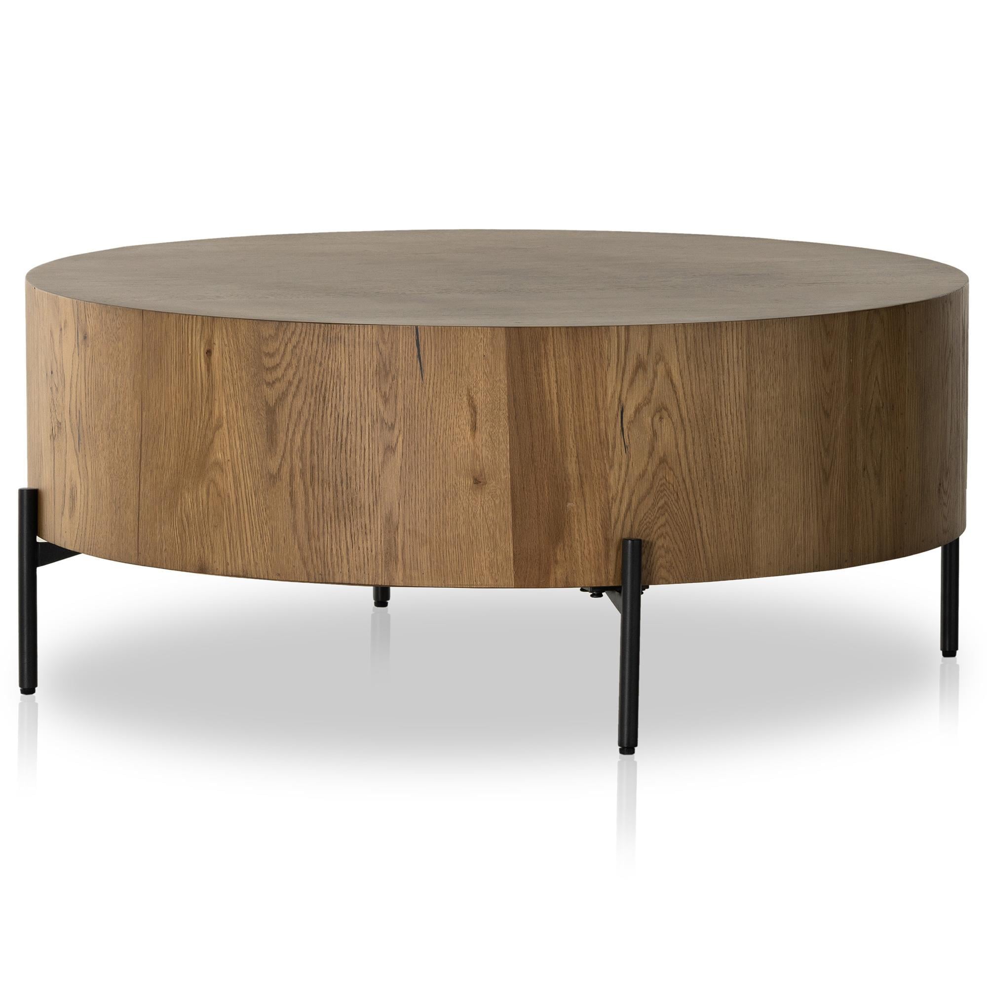 Four Hands Eaton Drum Coffee Table in Amber Oak