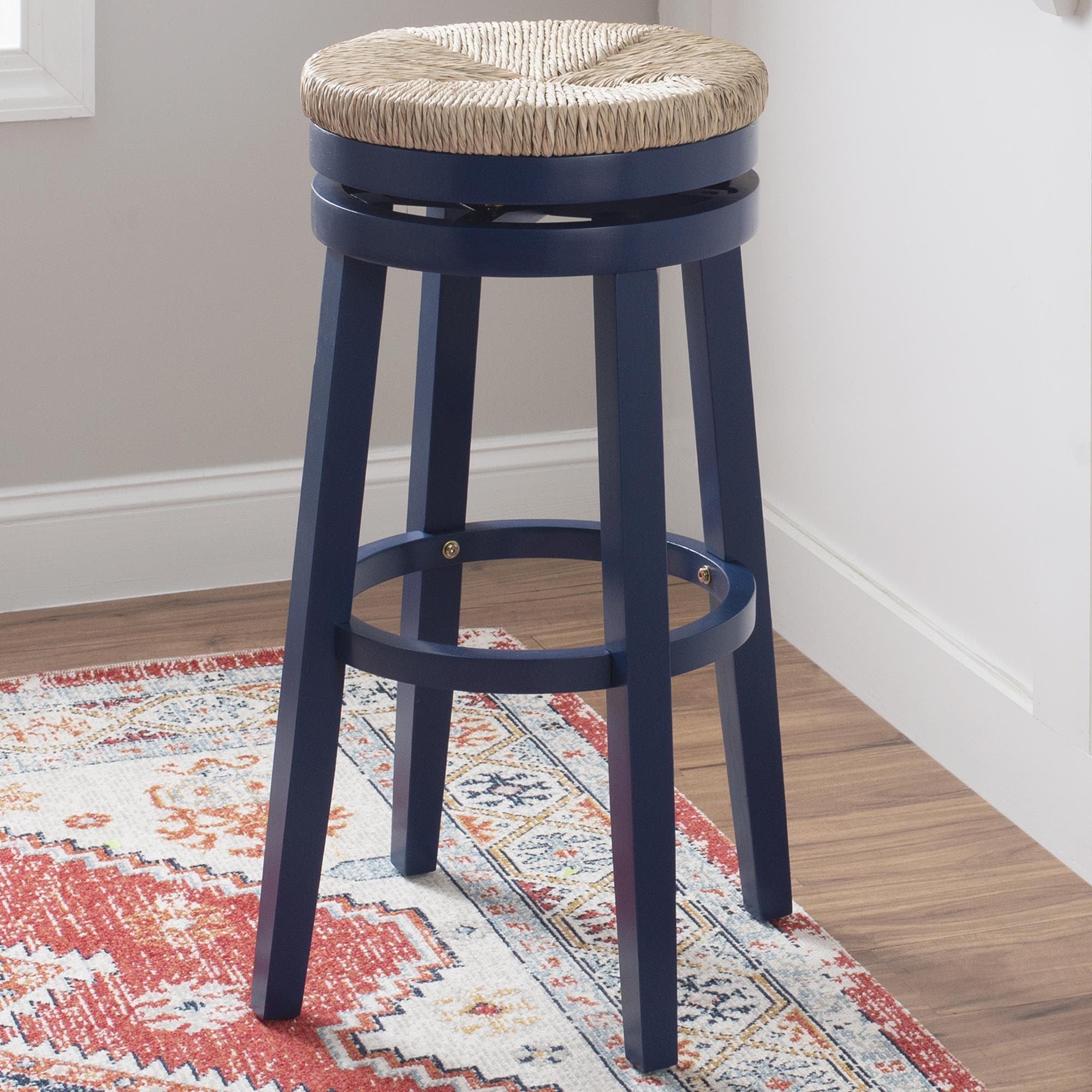 Linon Home Decor Morgan Swivel Bar Stool in Navy Blue