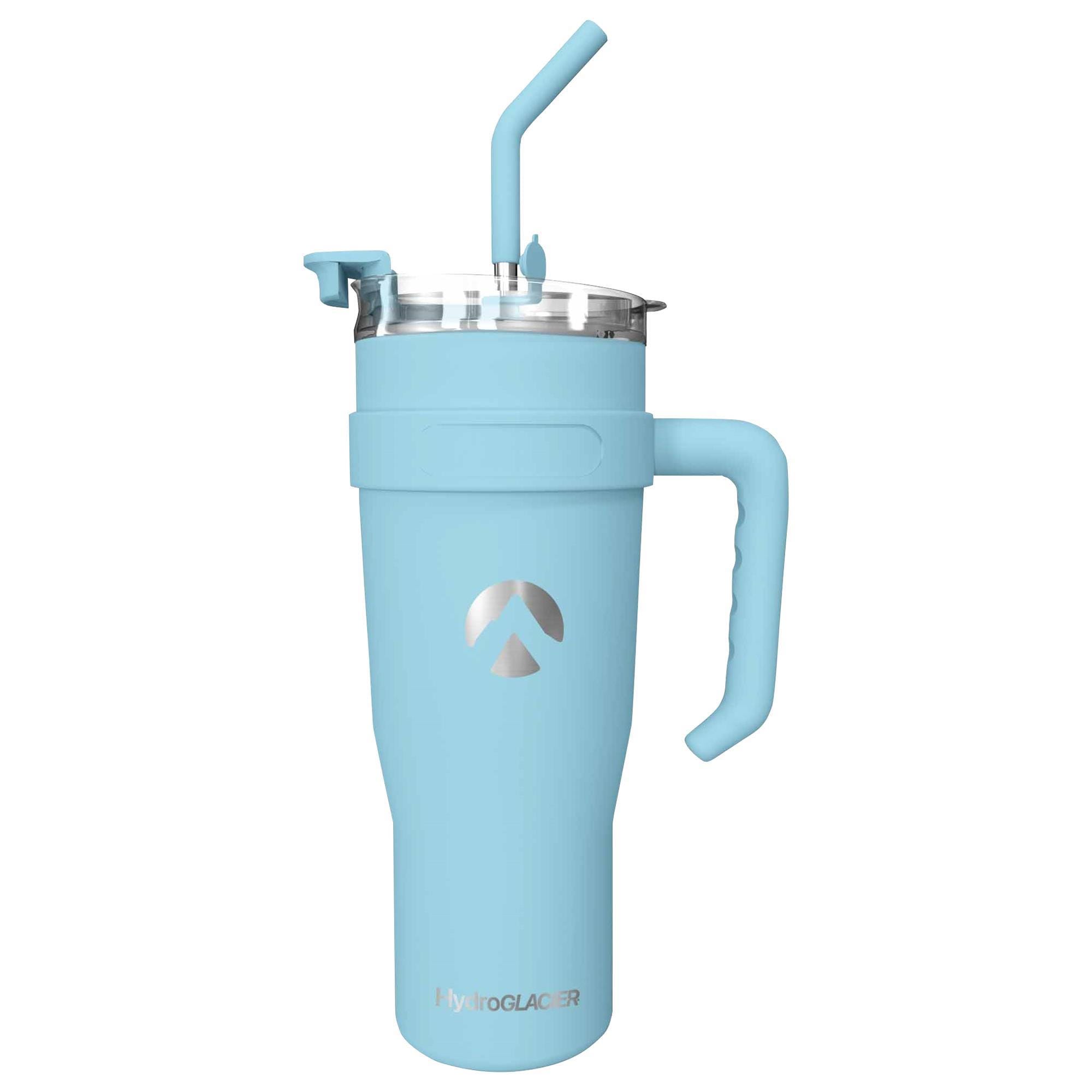 Hydroglacier 40 Oz Tumbler Bottle with Bent Straw in Light Blue