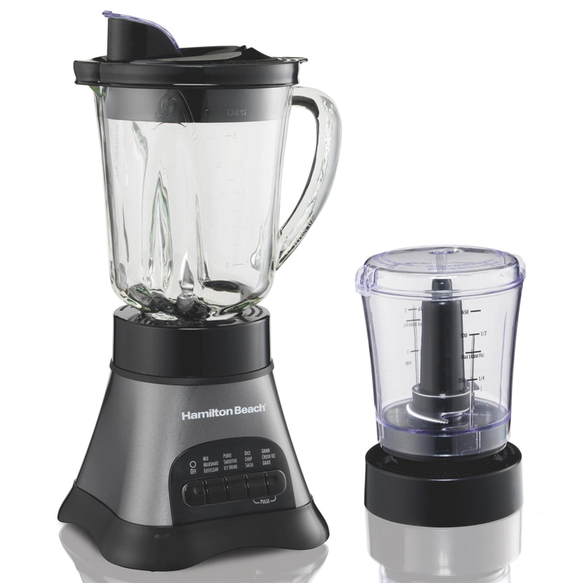 Hamilton Beach Blender for Shakes and Smoothies & Food Processor Combo,  With 40oz Glass Jar, Portable Blend-In Travel Cup & 3 Cup Electric Food